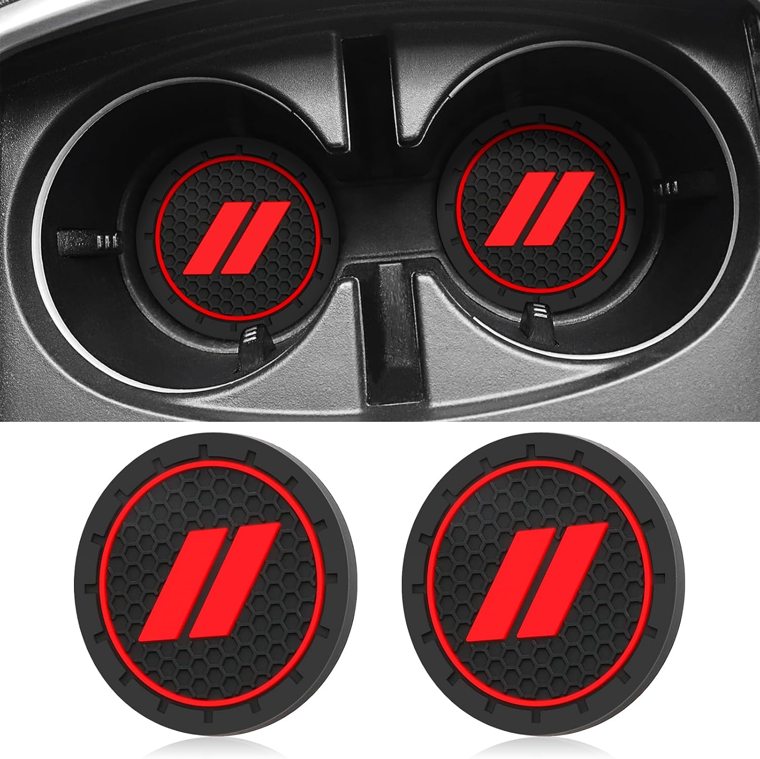 Cup Holder Inserts for Dodge Accessories Charger Challenger Durango SRT Dart Journey Non-Slip Cup Coaster Mats Center Console Liners Trim (2.75 Inch, Red)