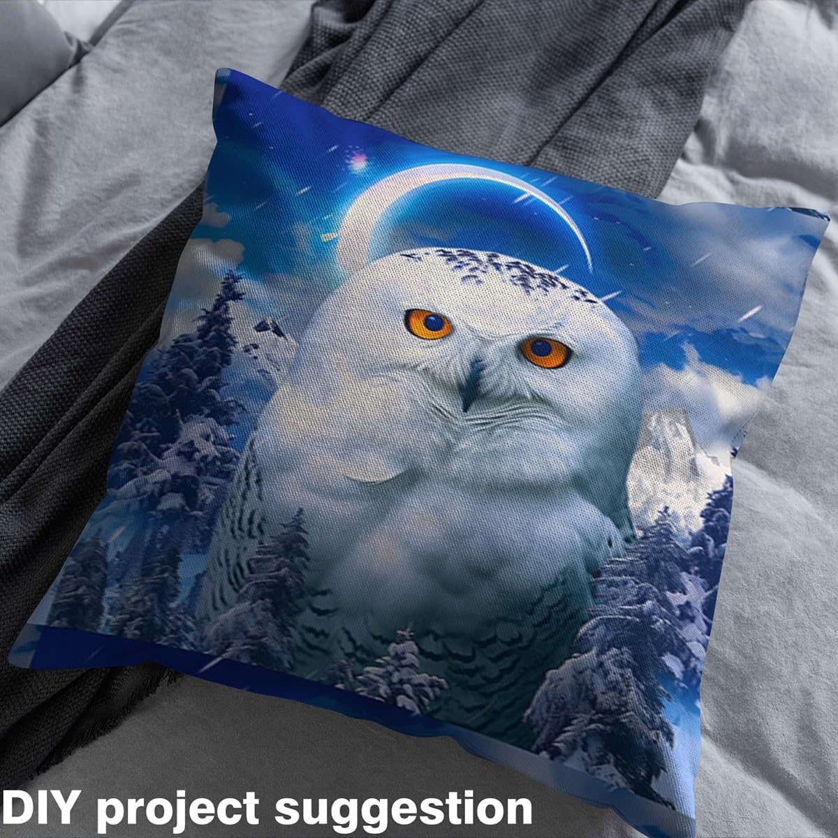 jejeloiu Cute Owl Upholstery Fabric, 3D Animal Printed Fabric By The Yard, Bird Decor Decorative for Upholstery and Home DIY Projects, Cartoon Owls Design, 1 Yard,White Blue