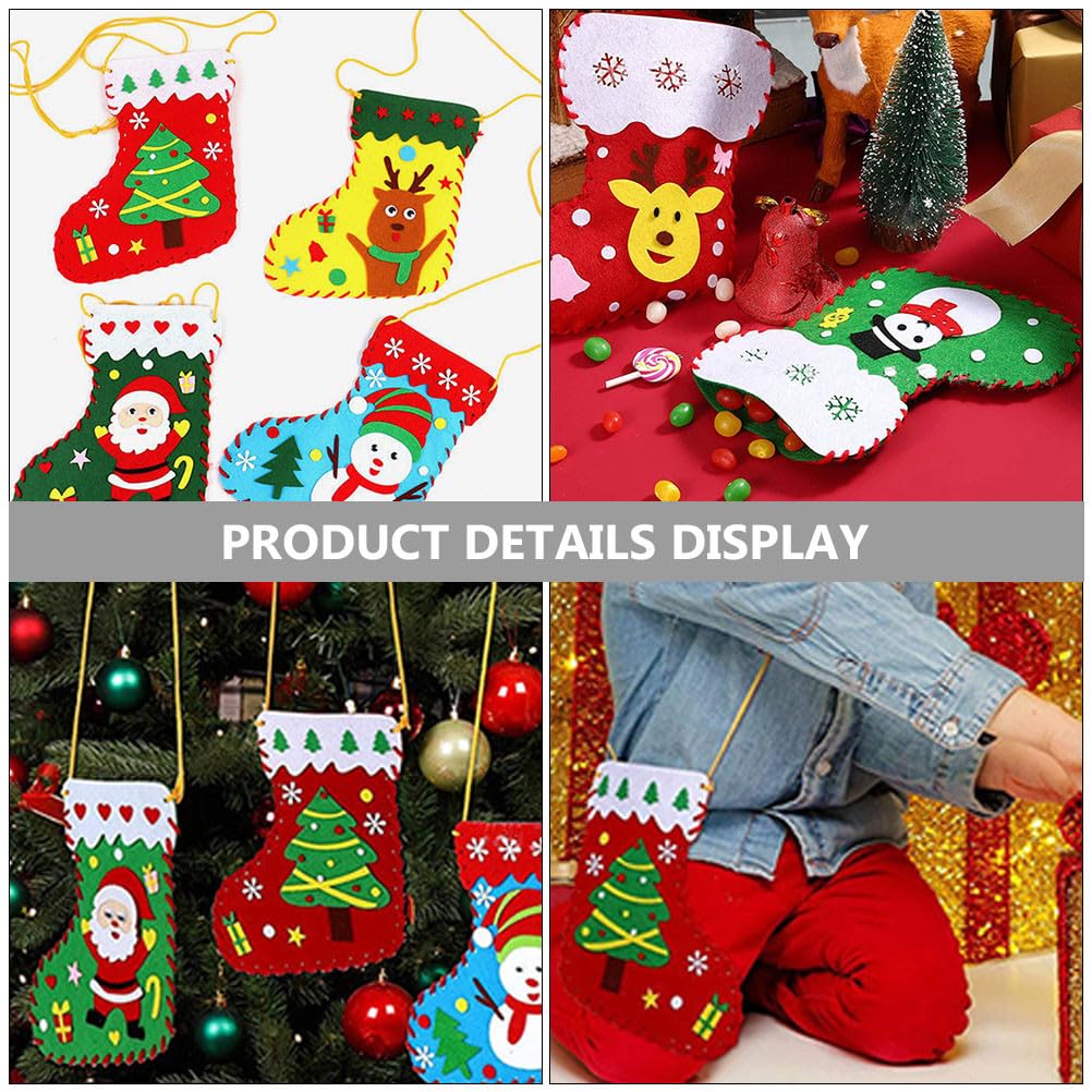 TOYANDONA Set di 12 calzini natalizi in feltro da fare da soli, con motivi Babbo Natale, renne, pupazzo di neve e abete, ideale per cucire calze a mano. Decorazioni di