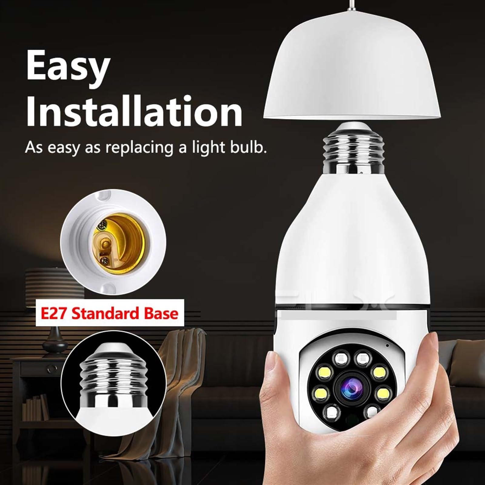 Kamera bezpieczeństwa, Kamera Tuya Bullb wewnętrzna ochrona bezpieczeństwa 2K 5G niania elektroniczna Baby Monitor kamery automatyczne śledzenie kamera IP do nadzoru wideo 1080P(1080P Add 64G Card)