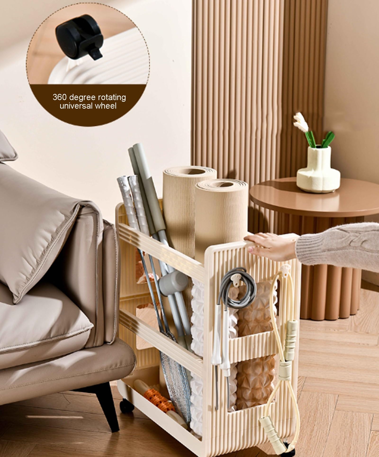 Cesta de almacenamiento for esterilla de yoga, organizador de equipos de gimnasio con rueda, estante de almacenamiento de gimnasio en casa con soporte de carga fuerte for pesas rusas, bloques de yoga,