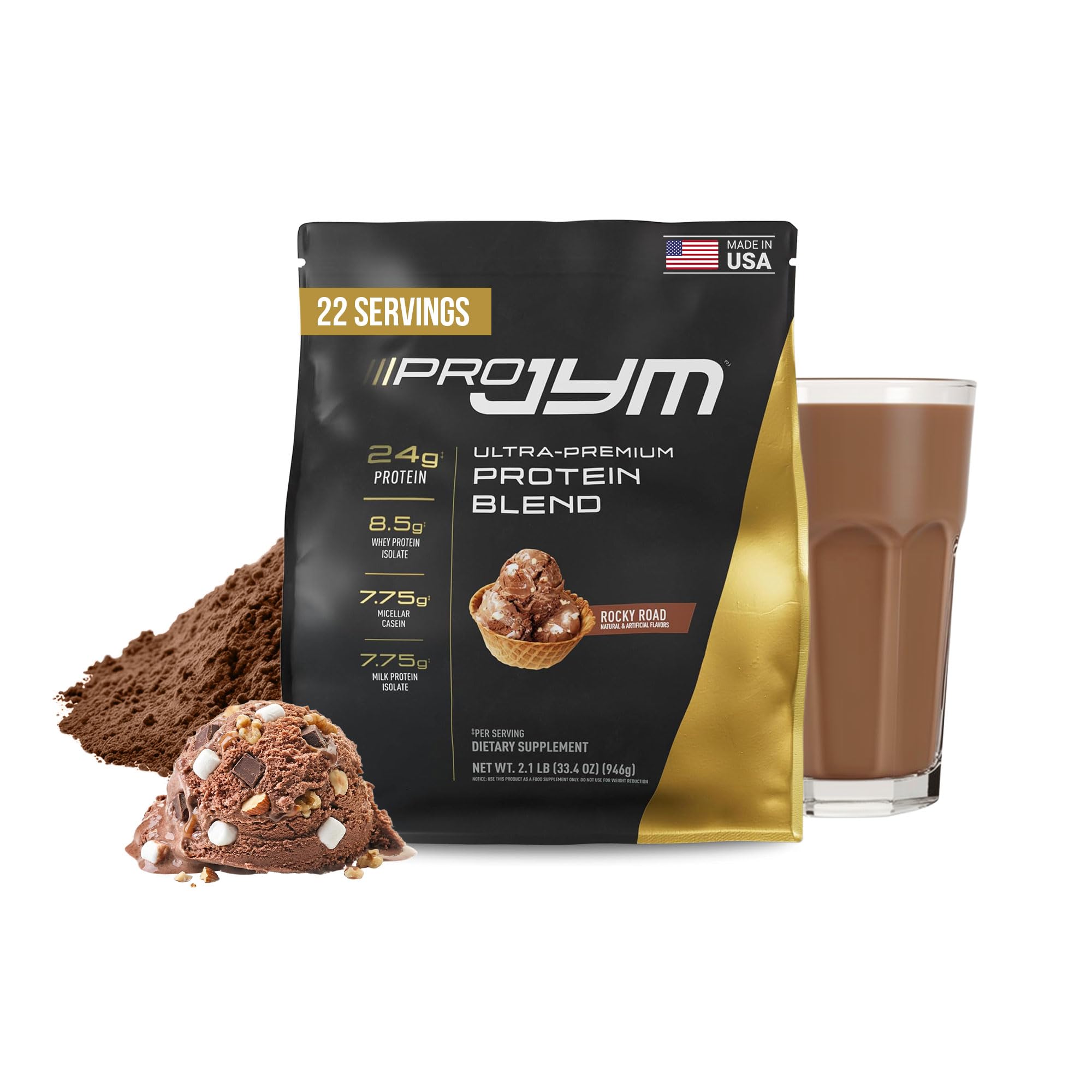 Pro JYM Rocky Road Protein Powder - Whey Protein Isolates, Casein, & Milk Protein, Lean Muscle Building for Men & Women, 22 Servings