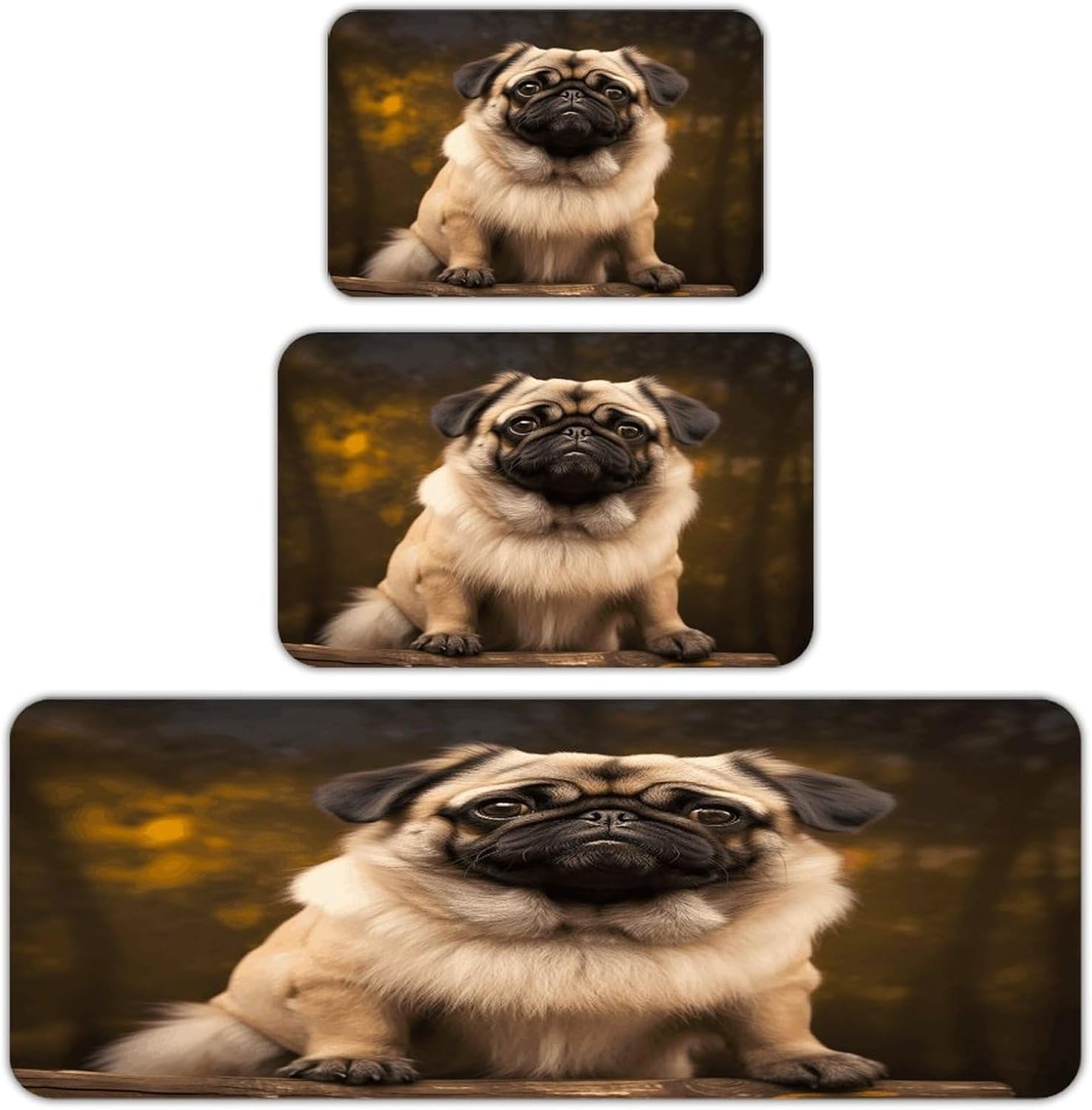 Pug Dog Kitchen Rugs Sets of 3 Non Slip Kitchen Mats for Floor Farmhouse Kitchen Sink Mat Thick Comfort Standing Mat for Laundry Room Hallway Bathroom