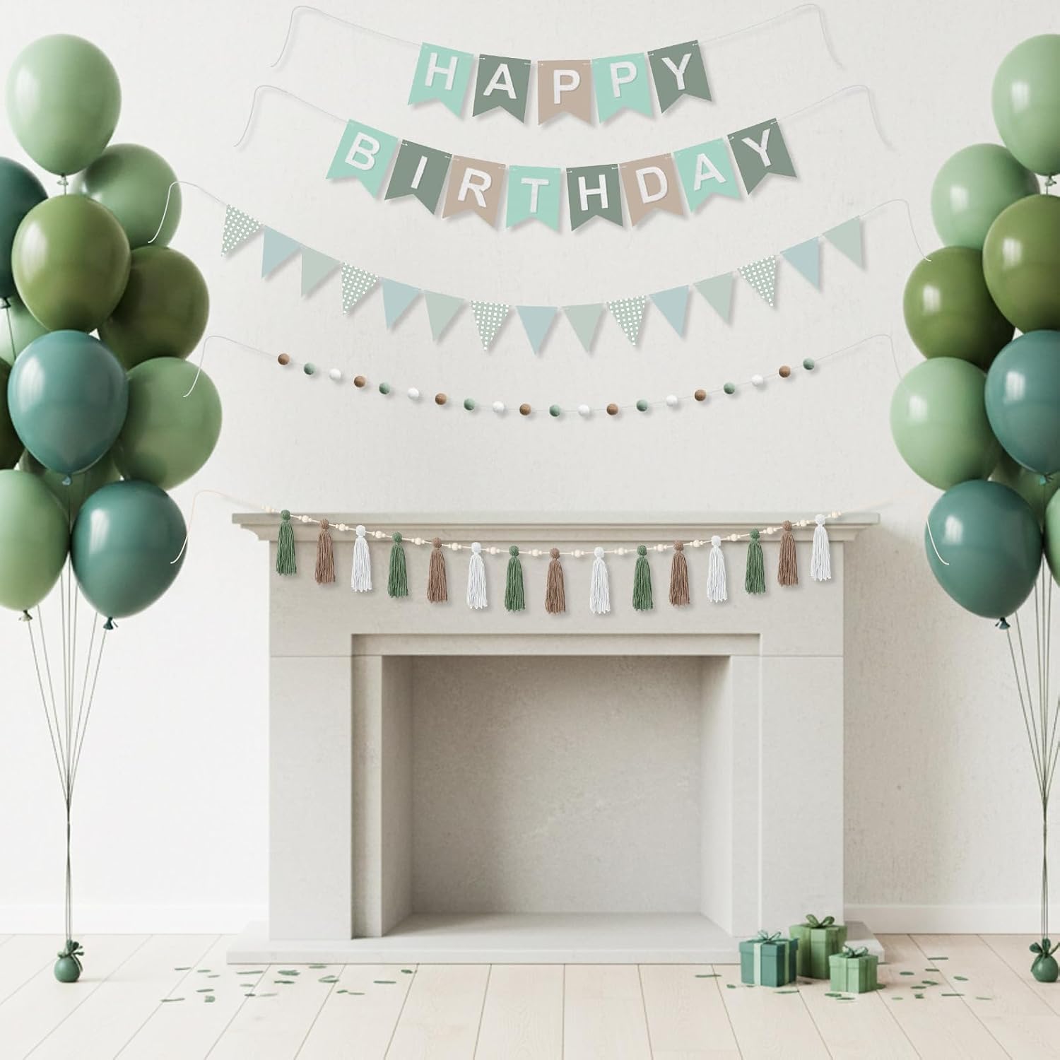 SmoothNovelty 139 Pcs Felt DIY Custom Banner Kit Include 104 Letters 18 Swallowtail Flags 15 Pennants 2 Pcs Pom Pom Garland Tassel Pompom Decoration for Home Baby Shower Birthday(Baby Green)