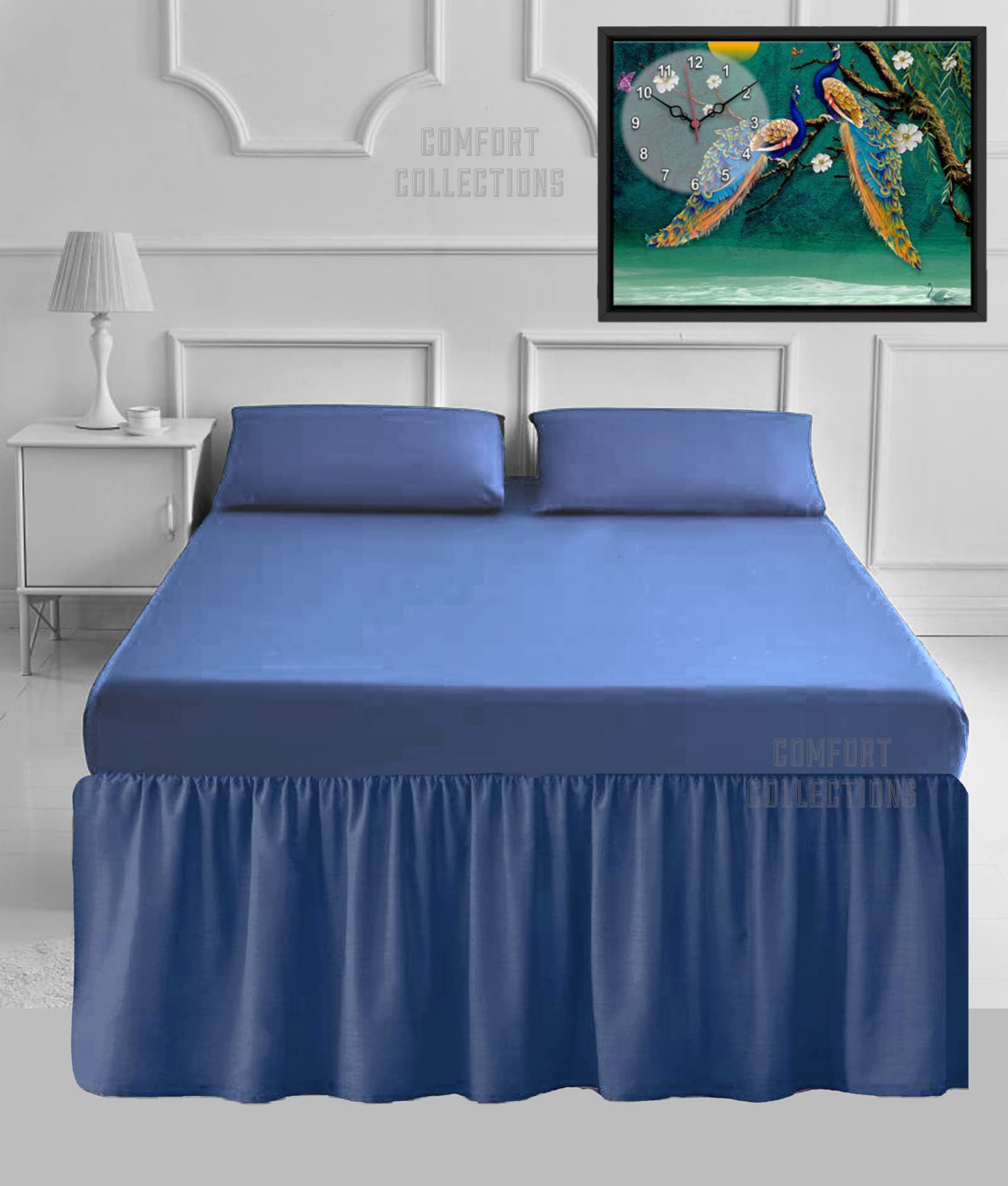 100% Poly Cotton Plain Dyed Percale Easy Care Sheets 16" Frilled Base Valance Sheet Mid Blue Superking
