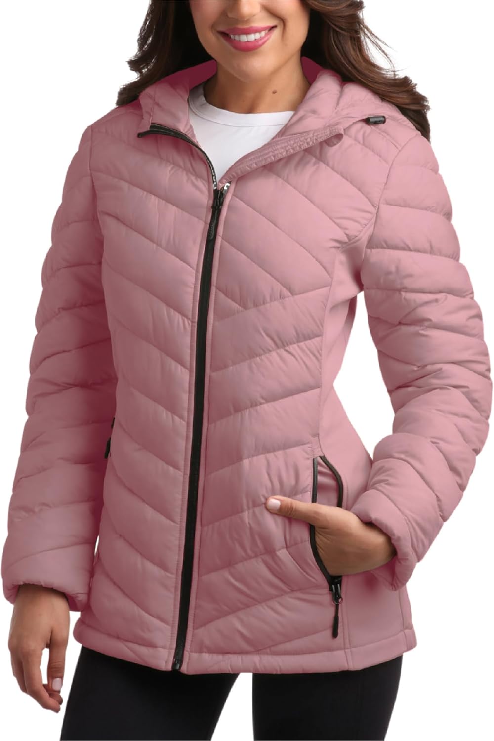 Reebok Womens Puffer Jacket – Lightweight Quilted Snow Glacier Shield Full Zip Winter Coat for Women with Hood & Zip Pockets