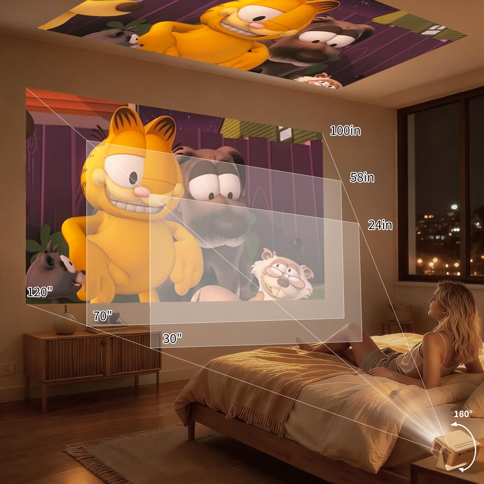 Mini Proiettore Basso Rumore (<30 dB), 2025 Upgraded Yoton Y3 Proiettore Portatile Supporto Full HD 1080P, Auto Keystone, Zoom 50%, Rotabile 360°, per Phone/TV Stick/HDMI/USB/TF