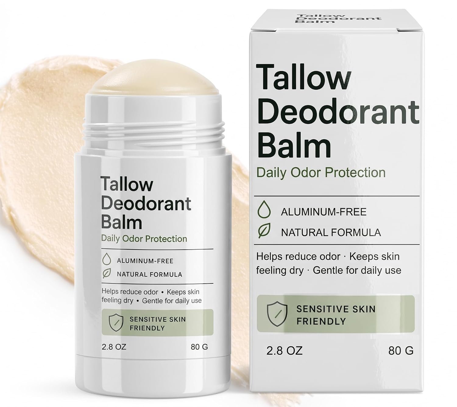 Natural Tallow Deodorant, 2.8FL OZ Grass-Fed Beef Tallow Stick Deodorant