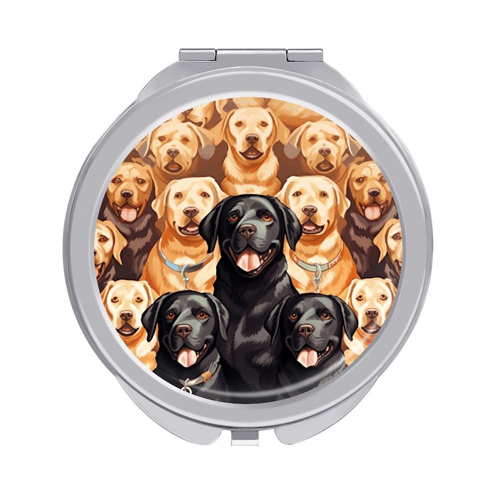 LZQPOEAS Labrador Retriever Dogs Compact Mirror, Double-Sided Folding Makeup Mirror, Durable Metal Travel Pocket Mirror for Purse, Portable Round Touch-Up Mirror for Table Gifts and Everyday Use