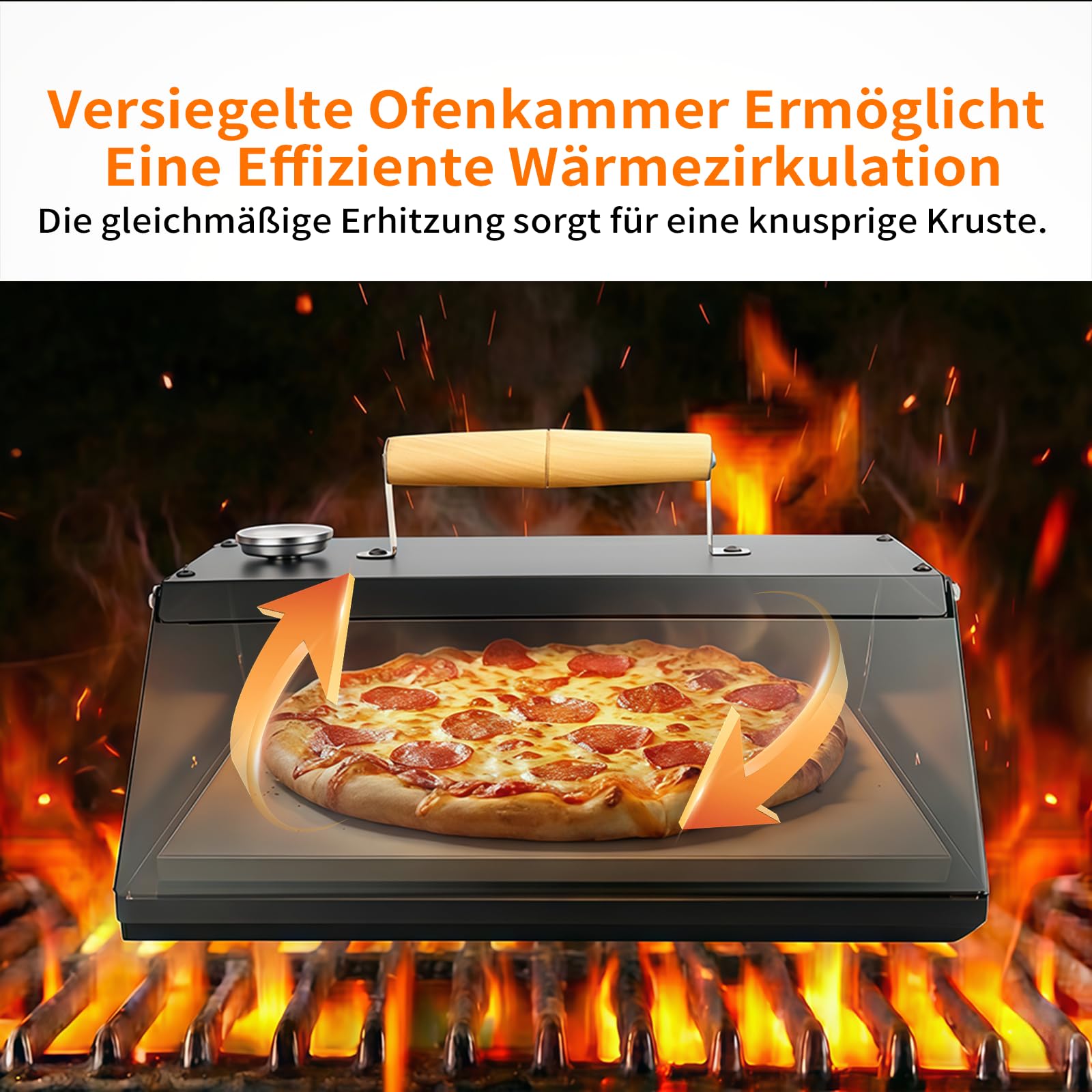 Pizzaofen Stahl Pizzaaufsatz mit Pizzastein BBQ-Pizzaofen Temperaturanzeige 40.3 x 36 x 22 cm