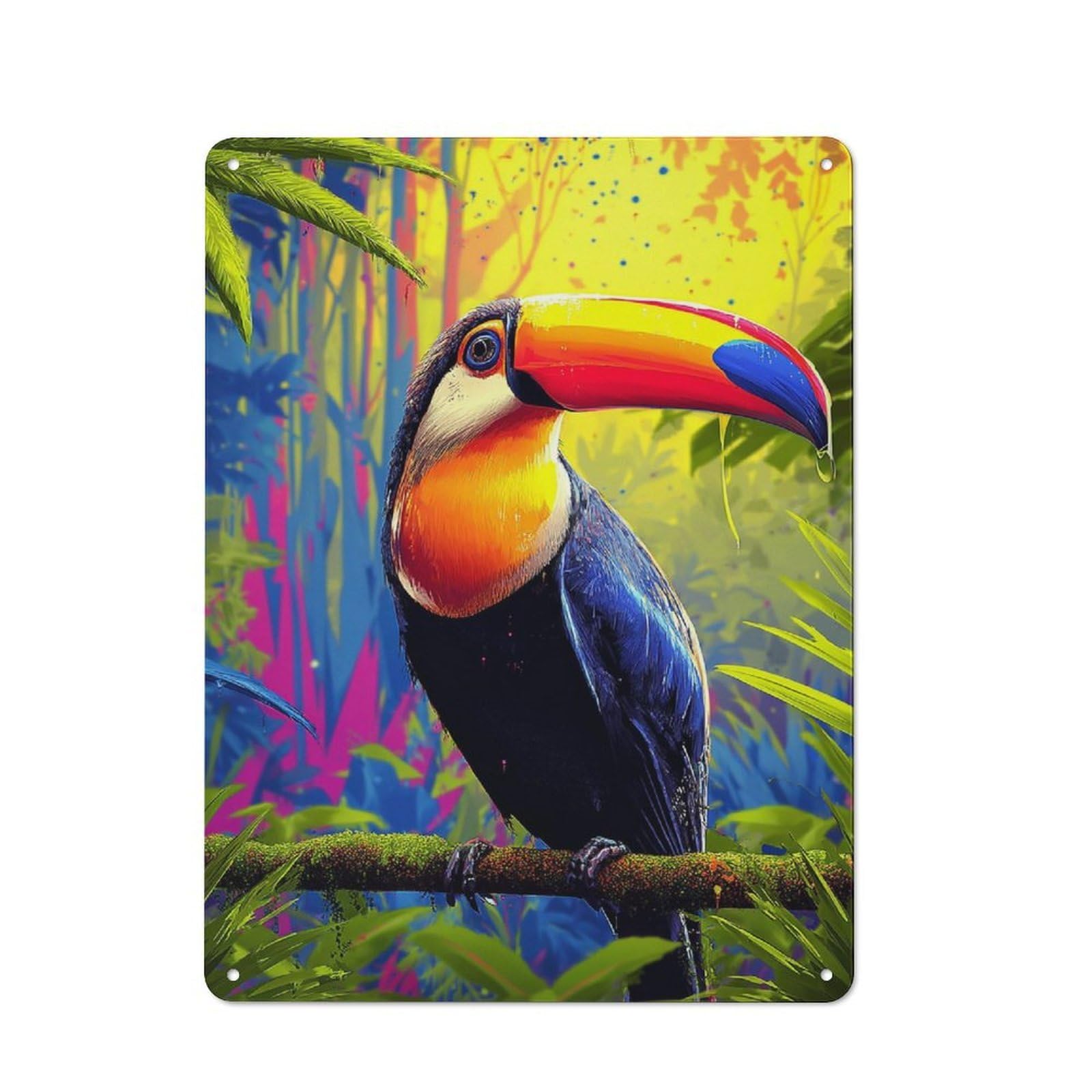 Tin Wall Plaque 40x30cm with Vibrant Toucan in Tropical Paradise -2 for Café Or Home Bar, for Vintage Wall Decor Fans, for Home Office And Studio Walls