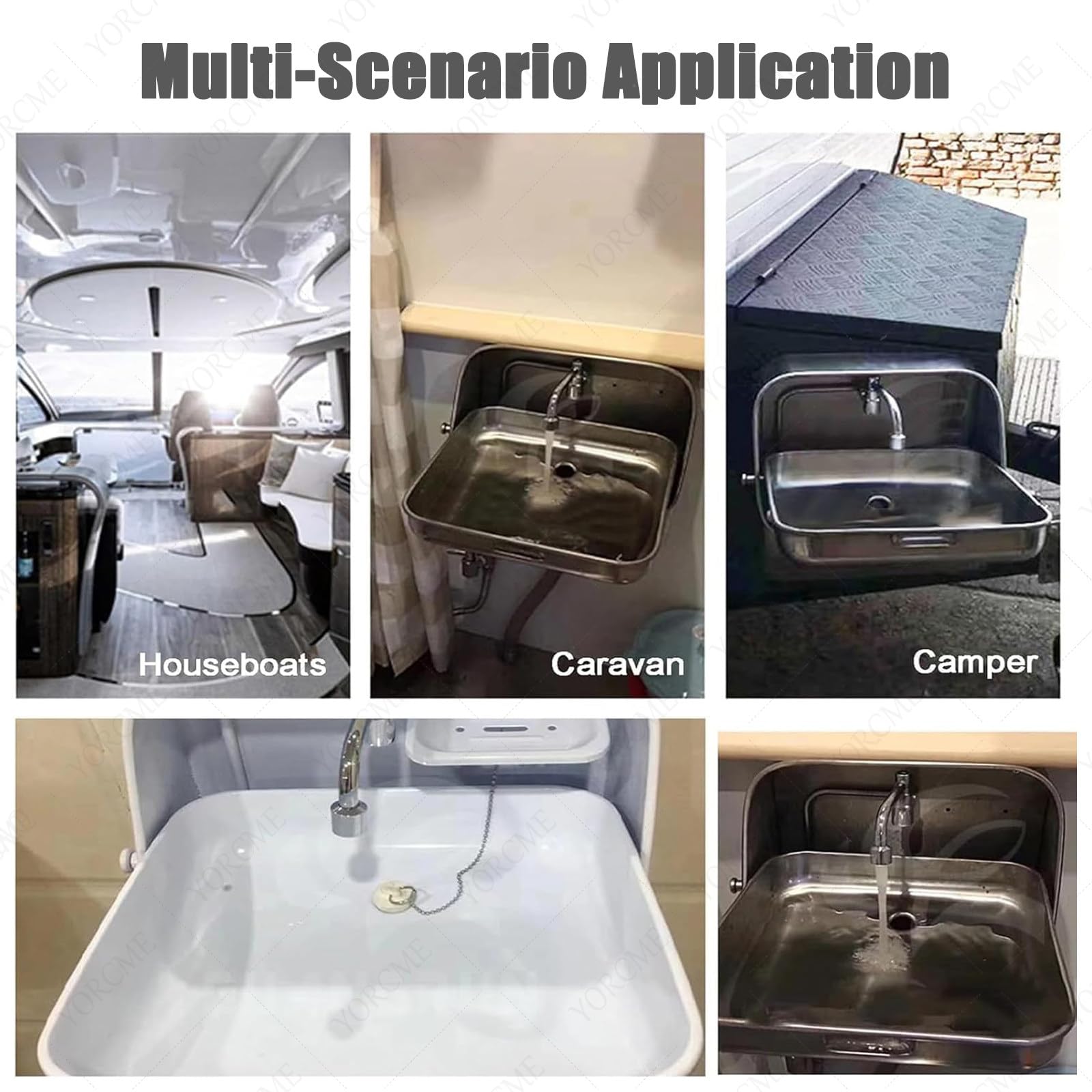 Lavello Pieghevole in Acciaio Inox per Camper - Vasca Singola Quadrata con Rubinetto Curvo per roulotte, Camper e Yacht - Lavamani da Cucina Resistente e antiruggine