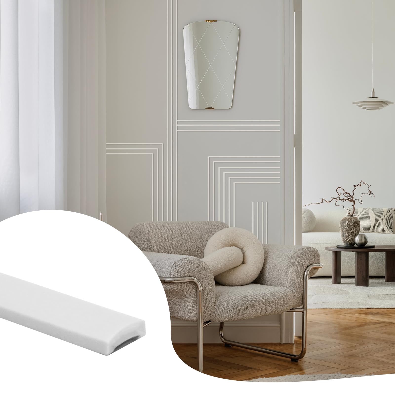 26.2 Ft Peel and Stick Wall Molding Trim, White(Paintable) Self Adhesive Flexible Trim for Wall, Edges, Borders, Window Frames, Backsplash Tiles, Baseboard & More (W:0.4", T:0.1")