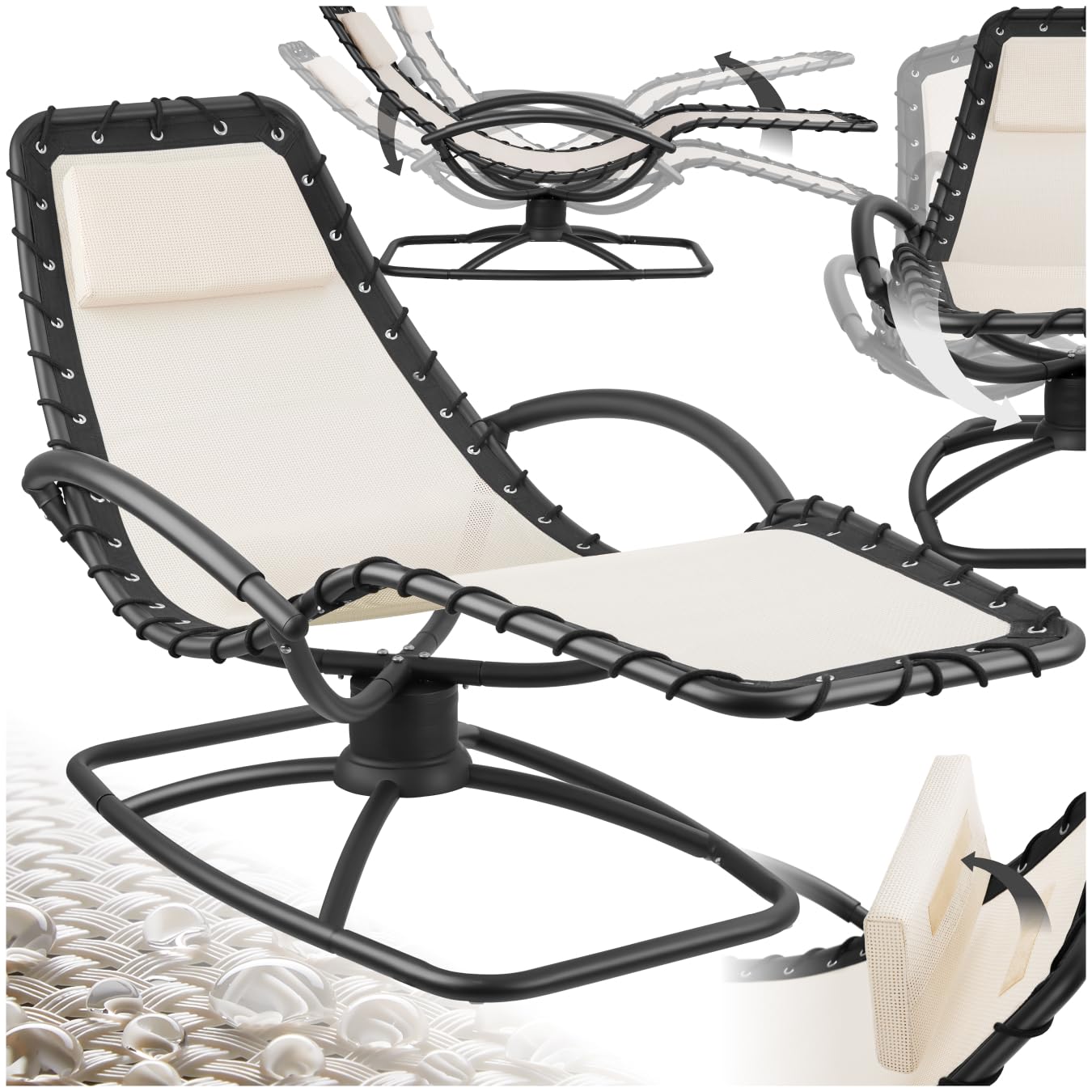 tectake® Tumbona Jardin Exterior, Mecedora Jardin Ergonómica con Balanceo, Capacidad de Carga: 120 kg, Impermeable, Textileno Transpirable, Sillas Tumbonas Terraza - Beige