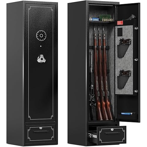 6 Gun Safes Gun Safe for Rifles and Pistols Heavy Duty Gun Cabinet for Rifles and Shotguns Rifle Safes for Home Gun Safe Clearance Gun Locker with Drawer Digital Lock and Removable Shelf