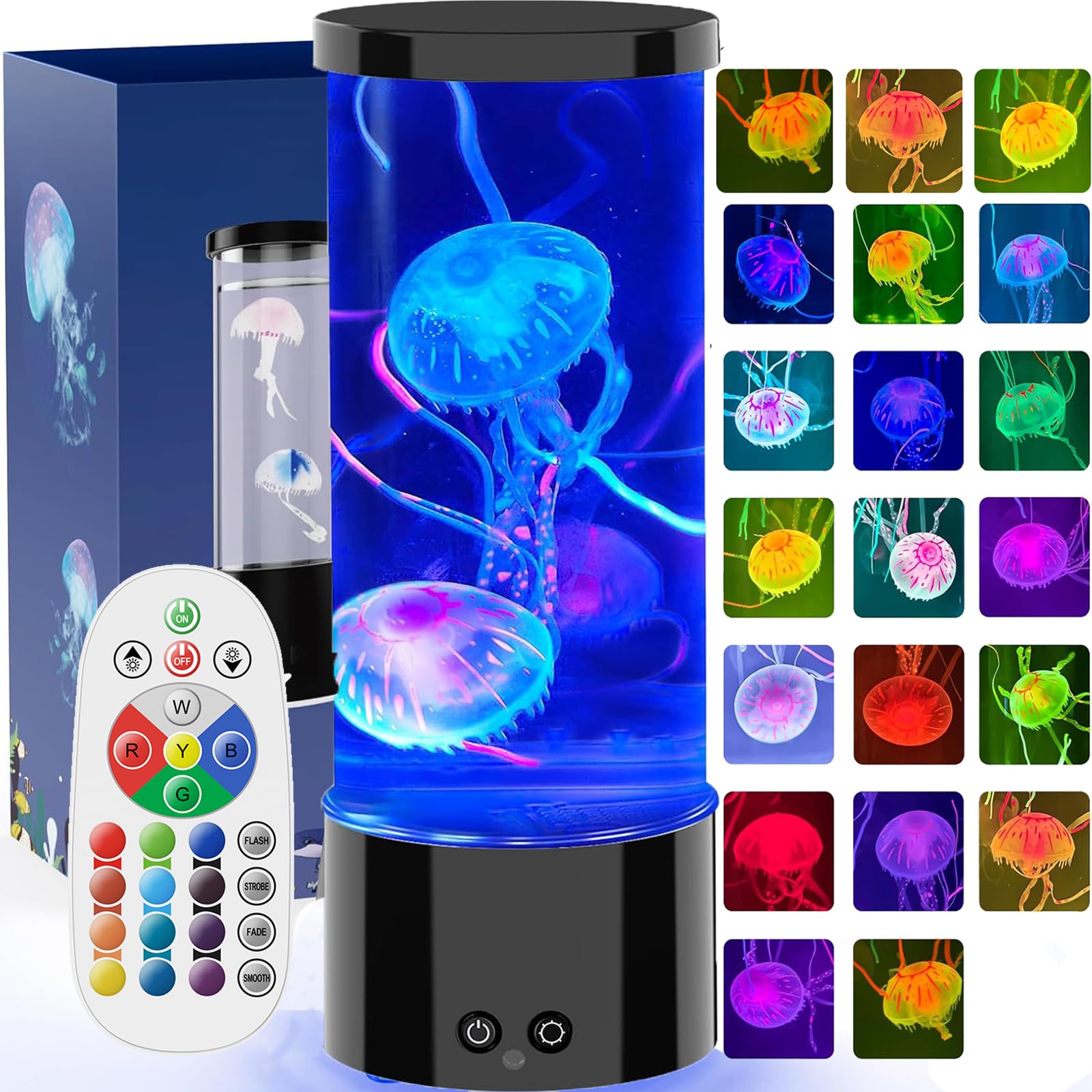 AONESY Jellyfish Lamp, Quallen lampe mit 17 Farben & Fernbedienung, Quallenlampe mit 4 Lichtmodi, Quallen Aquarium Lampe für Kinder, Quallen Lavalampe Stimmungslicht für Entspannung-Schwarz