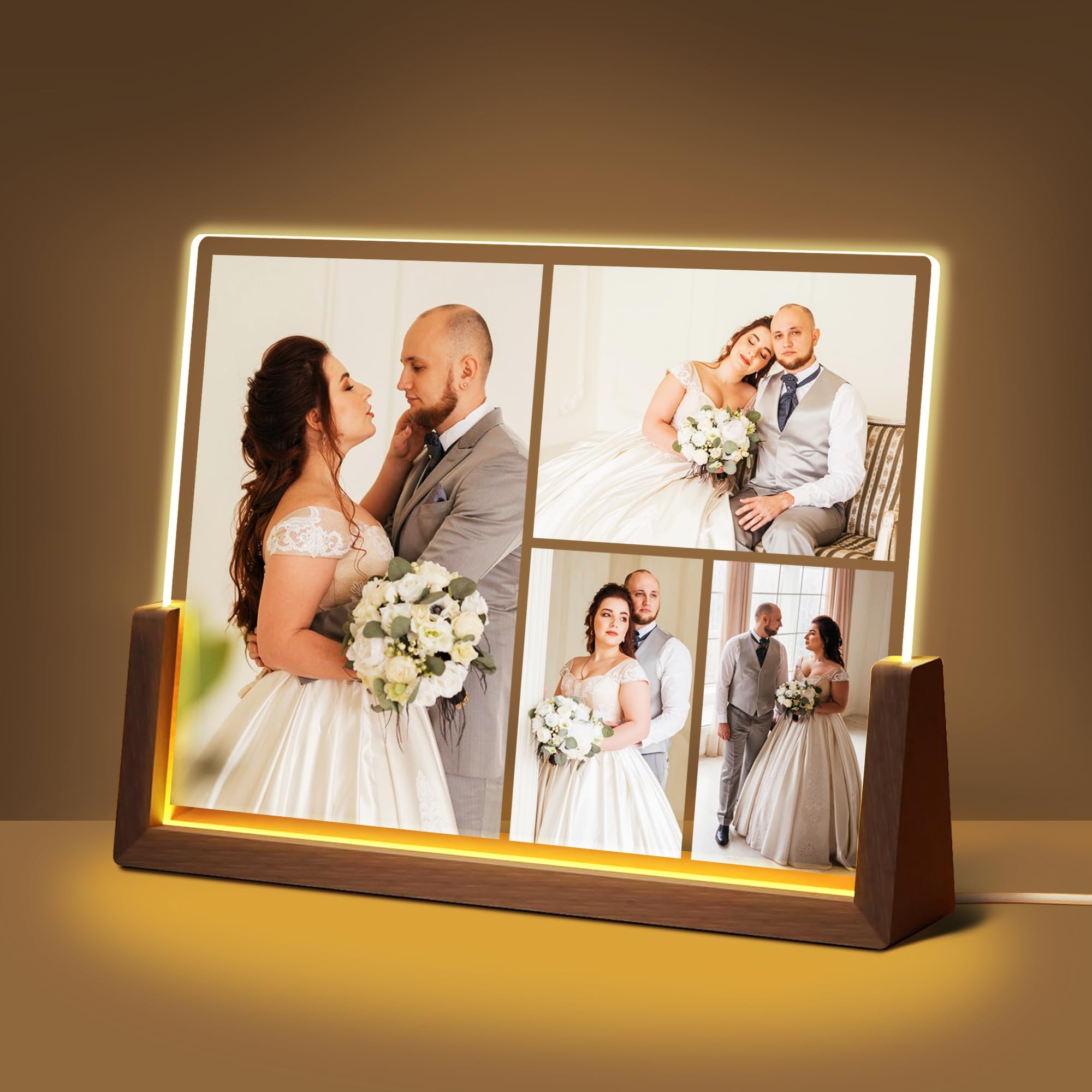 Personalized Valentines Day Couples Gifts For Him Her Husband Wife, Custom Light Up Picture Frame Acrylic Plaque With Photo, Customized Anniversary