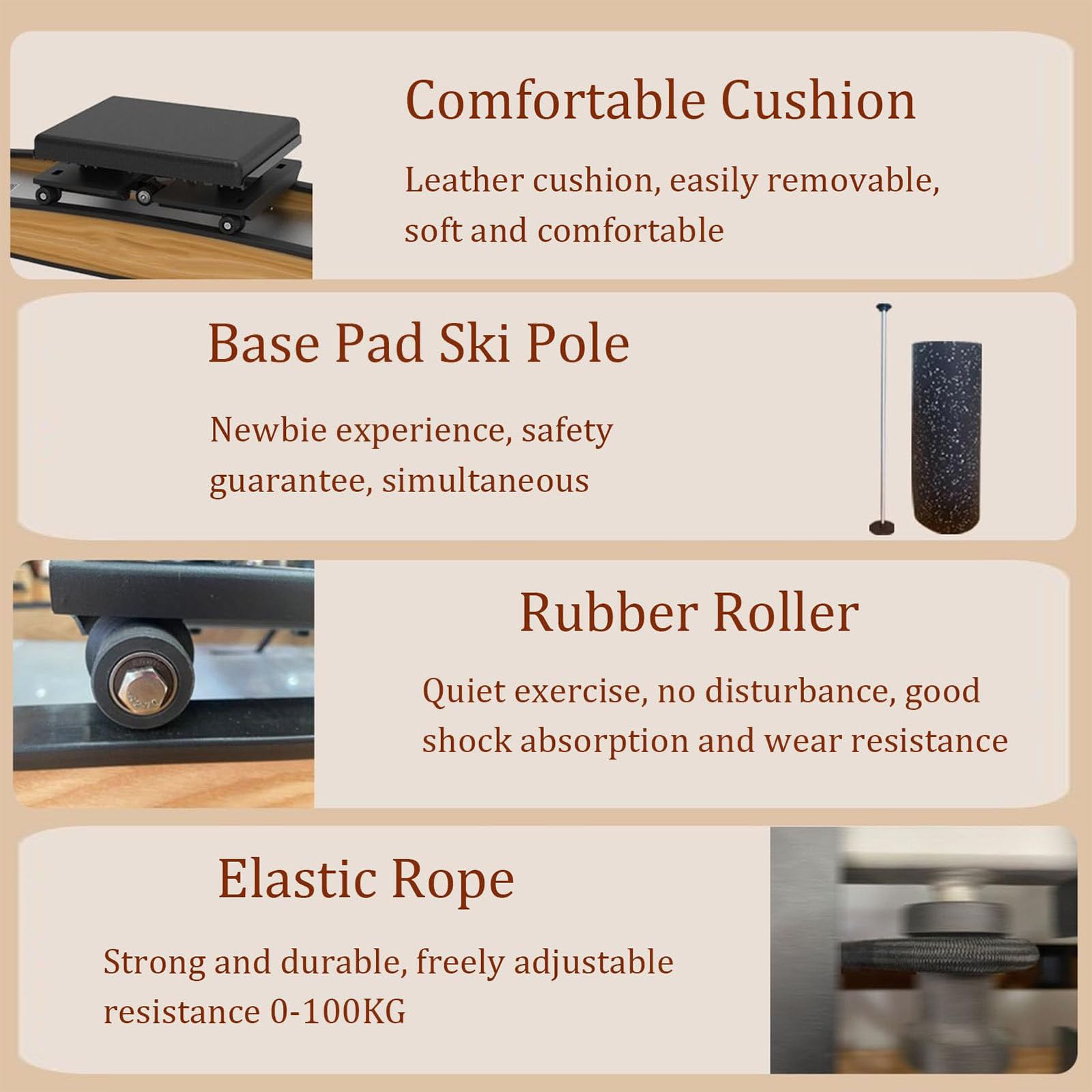 Máquina de esquí: simulador de resistencia ajustable para cardio de cuerpo completo, equipo de fitness de bajo impacto para uso doméstico y gimnasio, ideal para entrenamientos de piernas y núcleo