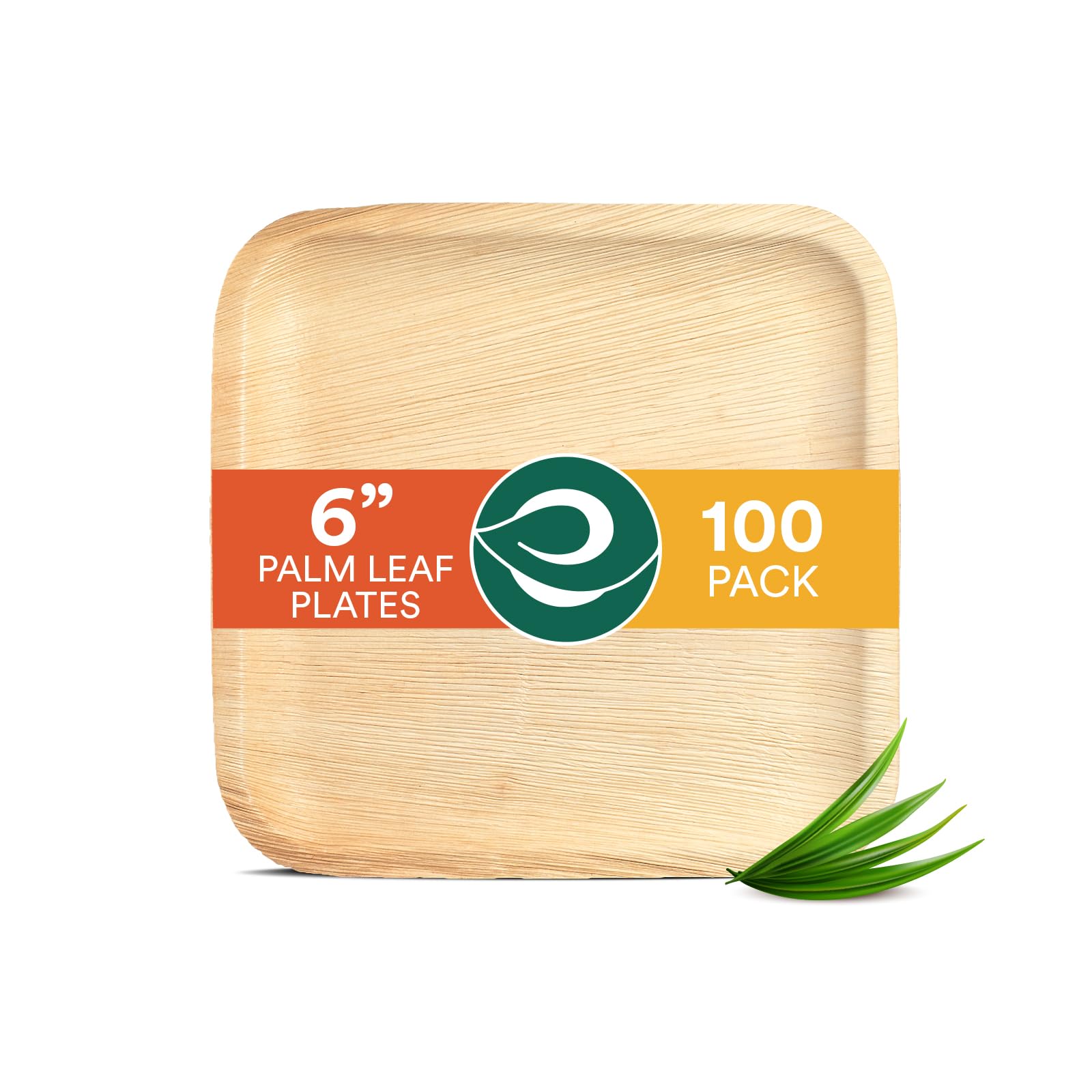 ECO SOUL 100% Compostable, Biodegradable, Disposable Palm Leaf Plates | Like Bamboo Plates, Eco-friendly 6' | Sturdy, Microwave & Oven Safe | Party, Wedding, Event Plates (100 Count 6", Square)