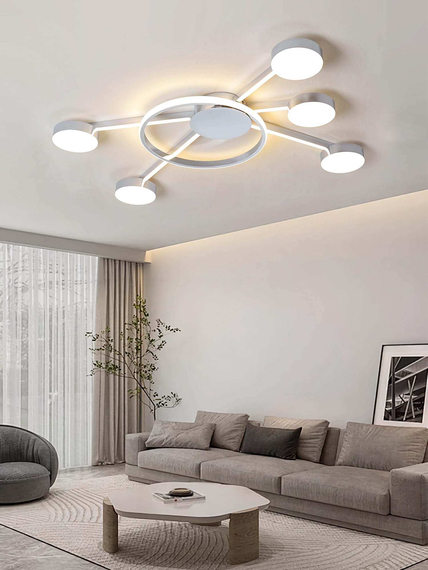 Led Ceiling Light Black Ceiling Light Modern Creative Geometric Design Ceiling Lighting Dimmable With Remote Control Aluminum Iron Silicone Material For Living Room Bedroom Study Room (5 heads-Chrome)