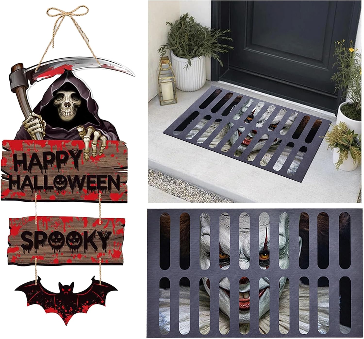 tangger 2 x Halloween Welcome Signal, Halloween Doormat, 3D Doormat, Horror Clown, Humorous Horror Non-Slip Flooring Rug, Clown, Halloween Ornament, Scary Outside Welcome Doormats (40 x 60 cm)