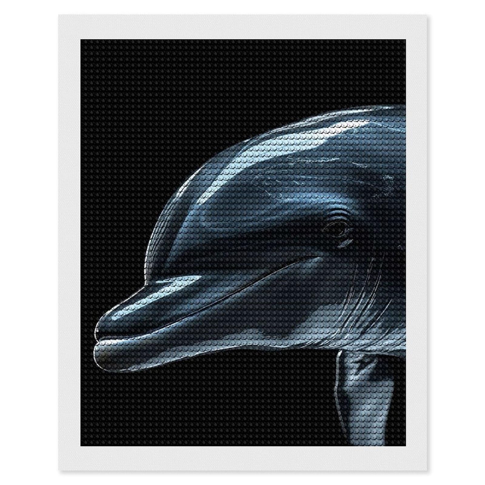 Junmoney Dolphin DIY Diamond Art Canvas Kit 16"x20", Adhesive Canvas, Easy to Enjoy, Farmhouse Decor, Festive Craft Gift