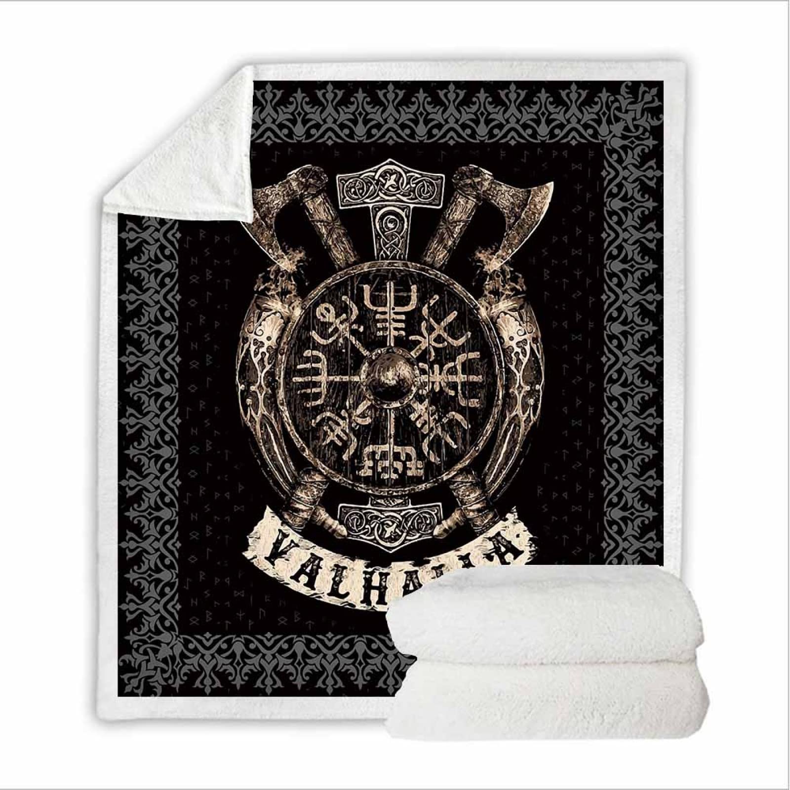 Wikinger Kuscheldecke 150x200cm Warmer Winter Weich Nordisch Mythologie Wikinger Decke Microfaser Sherpa Wohndecke Flauschige Couchdecke für Erwachsene Weihnachten Geschenk Blanket
