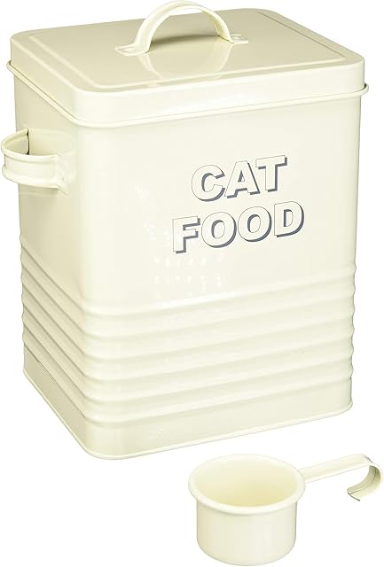 Lesser & Pavey Sweet Home Cream Cat Food Storage Tin with Scoop, Metal, 20