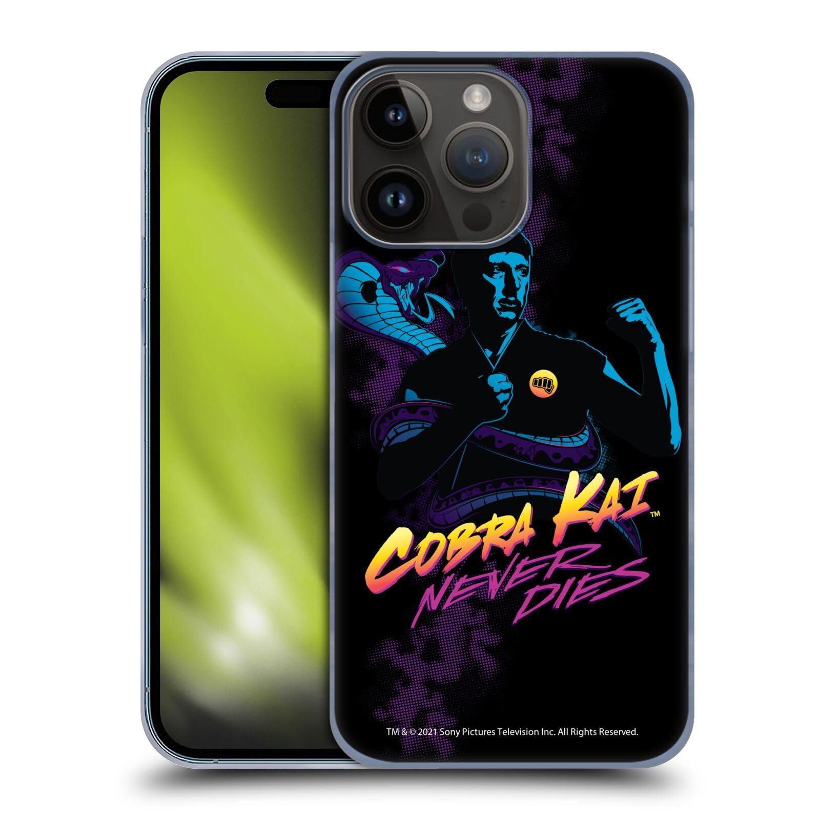 Head Case DesignsOfficially Licensed Cobra Kai Johnny Lawrence Never Dies Key Art Hard Back Case Compatible with Apple iPhone 15 Pro Max