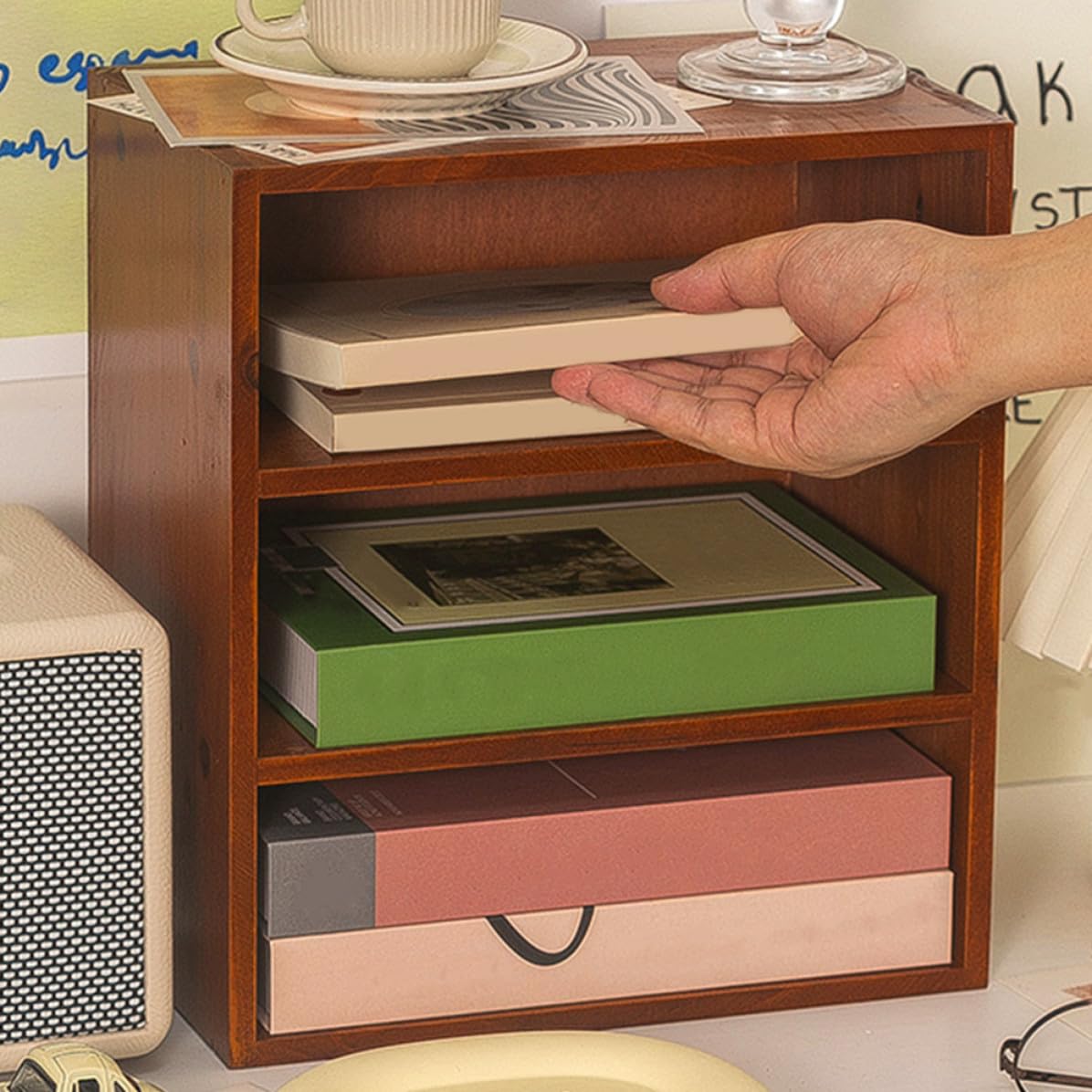 ORFOFE Scaffale per Libri da Scrivania a Tre Livelli in Legno Argento