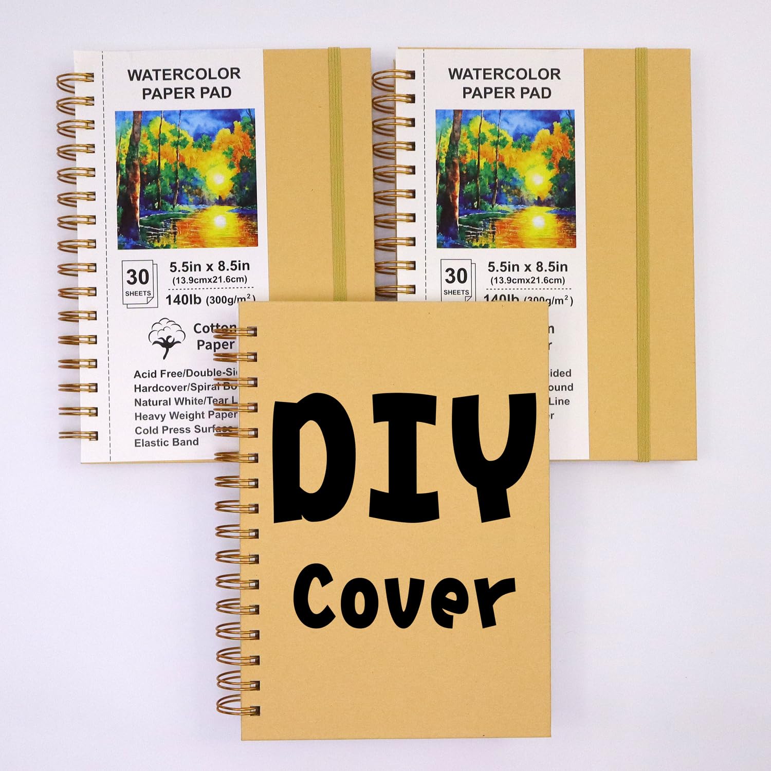 Watercolor Pad 5.5x8.5, 3PACK, 90 Sheets, 140 Lb/300gsm, Double-Sided