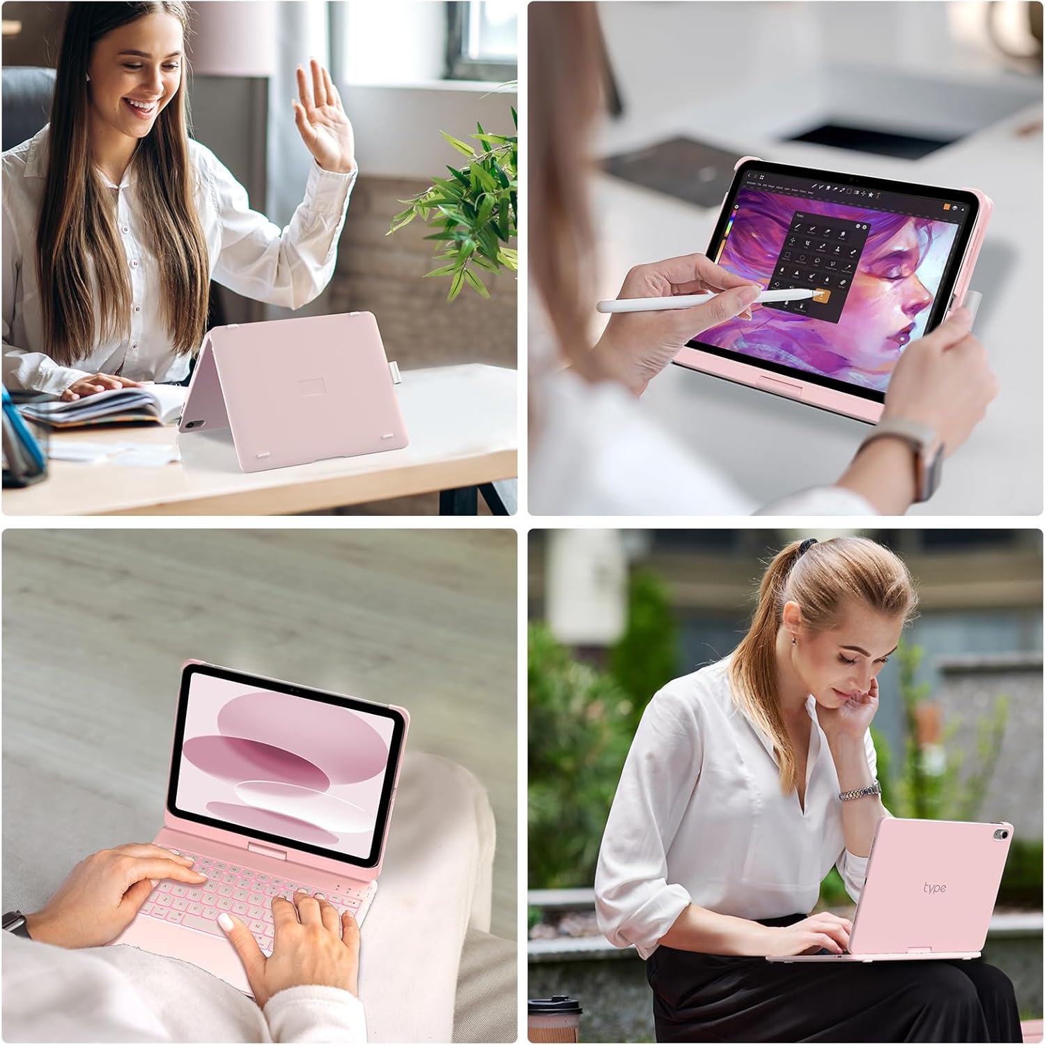 Pink typecase Touch iPad 10th Generation Case with Keyboard (10.9, 2022) and iPad A16 (11th Gen, 2025) – 360° Rotatable, 11-Color Backlit, Multi-Touch Trackpad, Thin & Light (Light Pink)