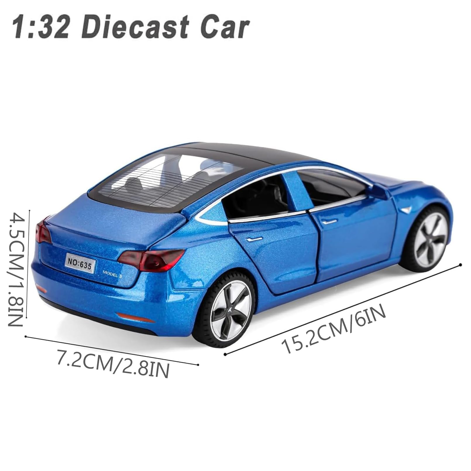 Tesla Model 3 1:32 Modellauto, Spielzeugauto mit Licht & Musik, Zurückziehfunktion, Legierungsdruckguss, Ideal für Kinder ab 3 Jahren & Sammler (Blau)