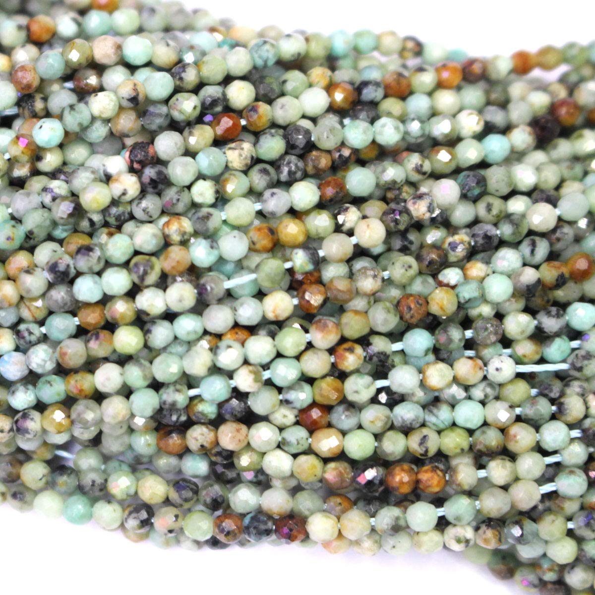 Natural Faceted Round 2mm Genuine Gemstone Jewelry DIY Making Loose Beads (African Turquoise)