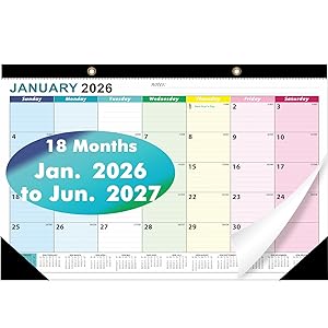 ZTX Desk Calendar 2026-2027 Calendar Wall Calendars 2026-2027-18 Month Planner Big 17"x12" Jan.2026-Jun.2027 Clear Plastic Cover for Home Office School Colorful