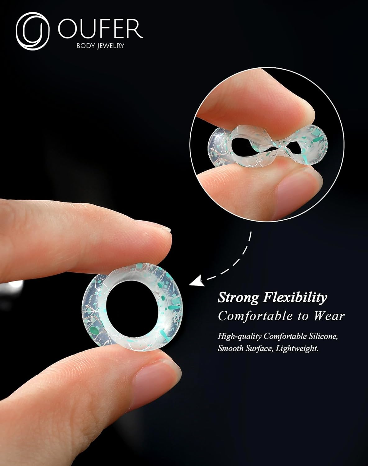 OUFER 8PCS Silicone Tunnels, Flexible Ear Plugs, Colorful Silicone Gauges, Double Flared Flesh Ear Piercing Jewelry - Image 6