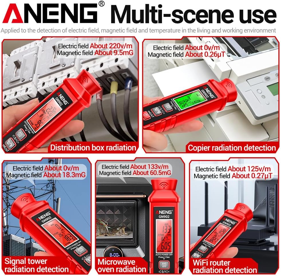 GN902 Electromagnetic Radiation Detector Temperature/Electric Field/Magnetic Field Radiation Detector Digital EMF Meter