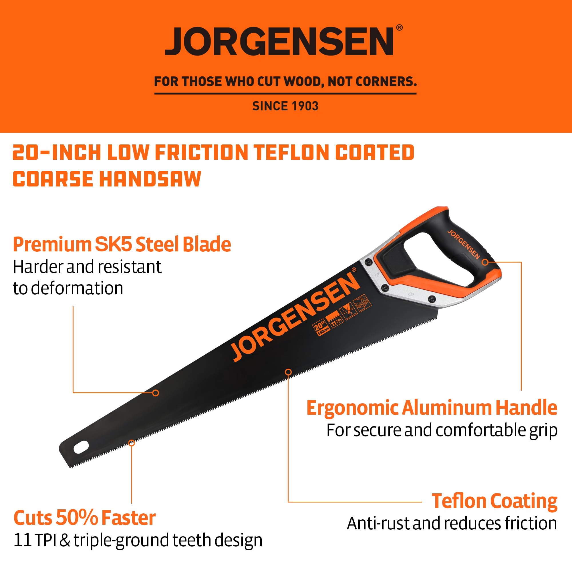 Jorgensen 20" Hand Saw - Durable Wood Cutting Tool -2 Jorgensen 20" Hand Saw - Durable Wood Cutting Tool -2