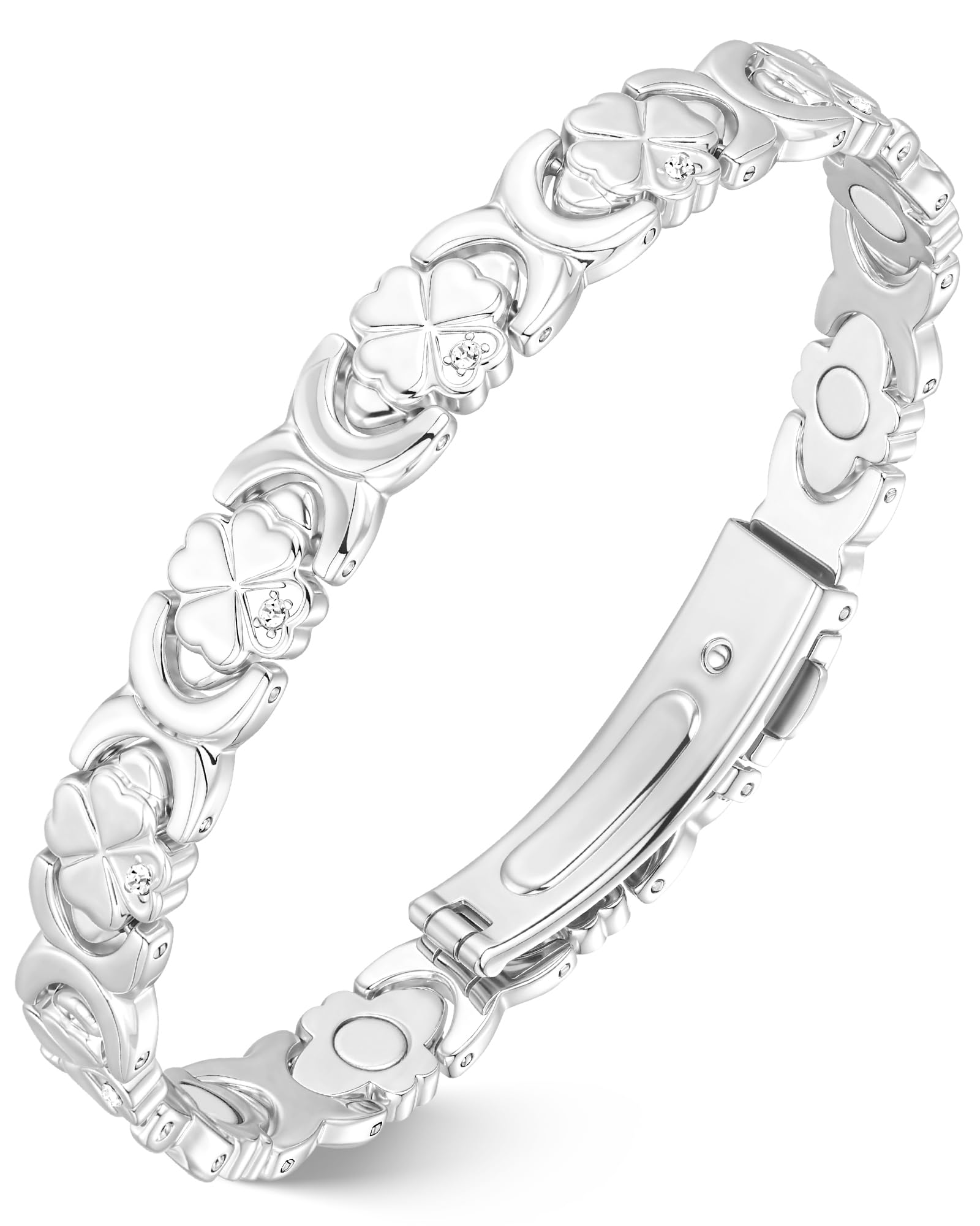 Jeracol Pulseras de cobre puro para mujer, pulsera de cobre con imanes y cristales brillantes, regalo de joyería (plata)