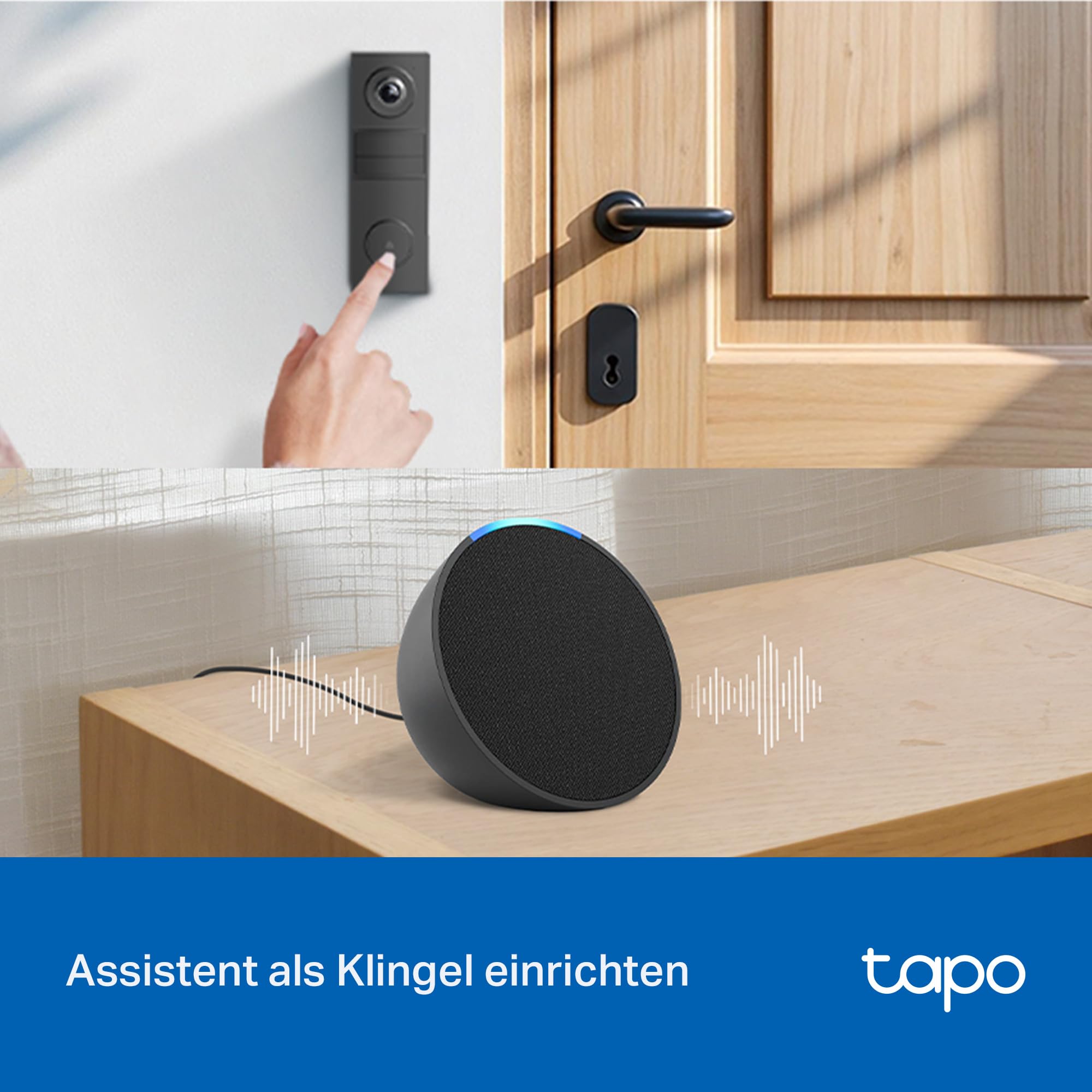 Tapo D205 Akku-Videotürklingel | WLAN Türklingel mit Kamera | 2K, 160° Weitwinkel, Zwei-Wege-Audio | Integrierter Akku | Lokale Speicherung auf microSD & H500 HomeBase | Kompatibel Solarpanel