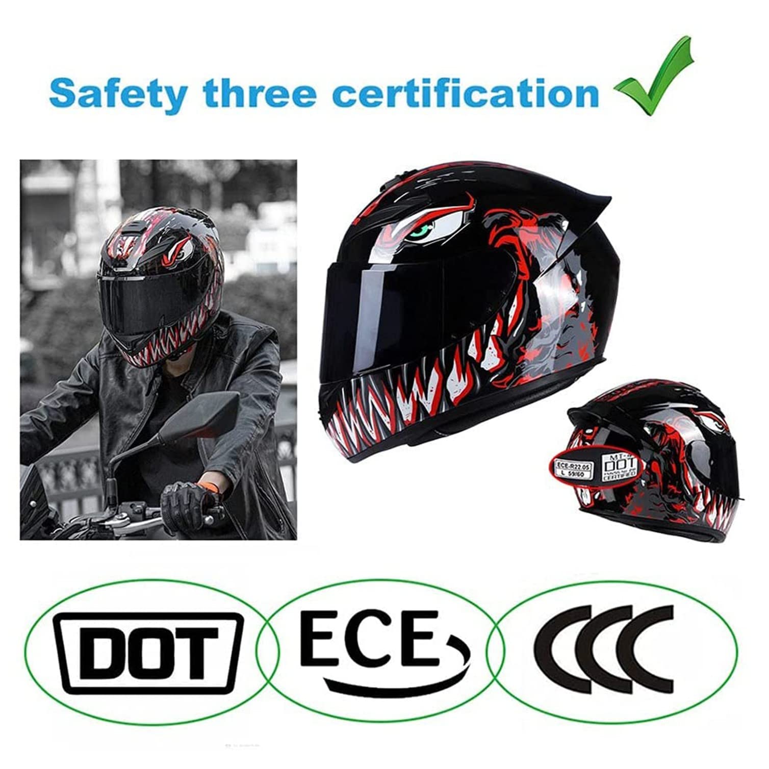 Motorradhelm Motorrad-Integralhelme Mit Doppelvisier Motorcross-Helme ECE-Geprüft Integral-Rennmotorradhelm, Für Erwachsene Herren Damen