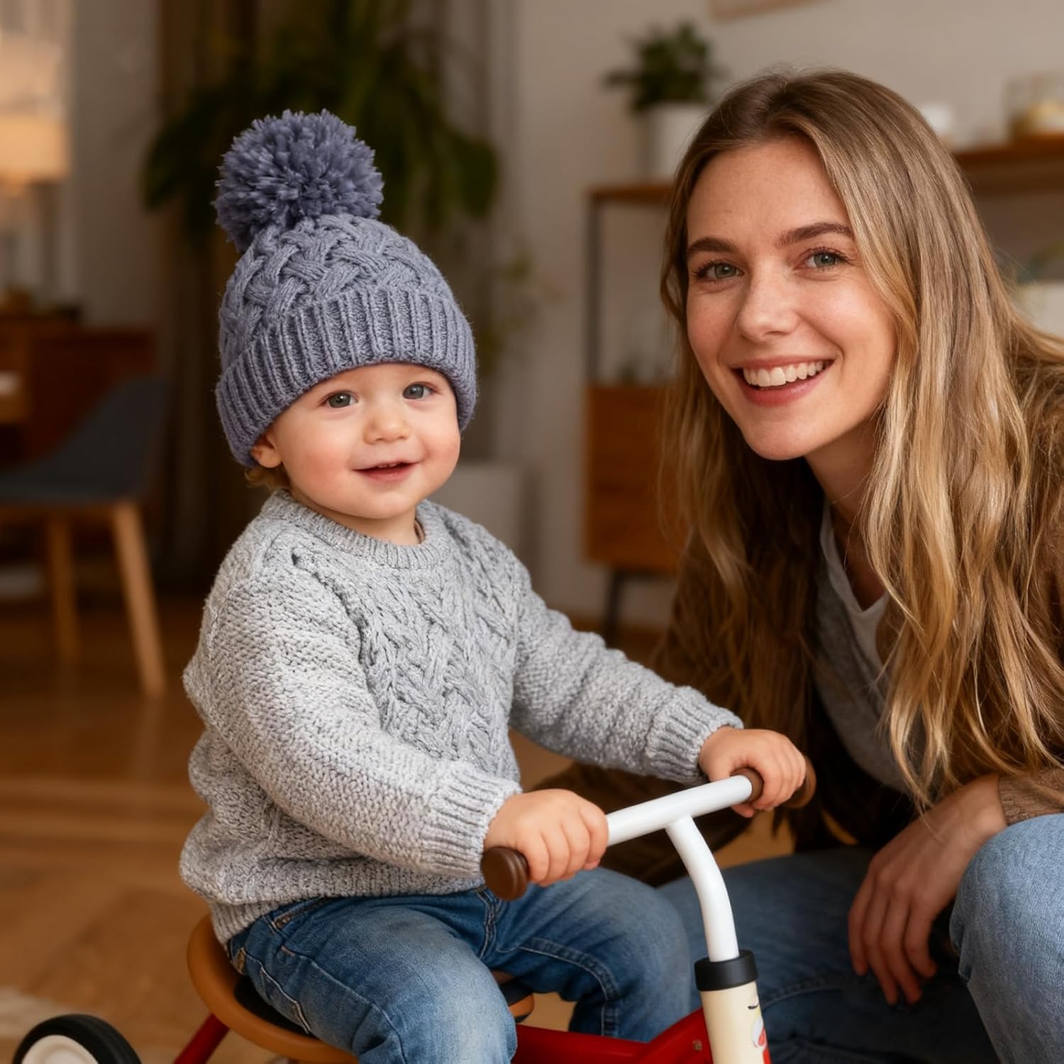 PESAAT Knit Toddler Girl Winter Hat Autumn Baby Boy Beanie Twist Infant Beanies Kids Hats with Pompom - Image 5