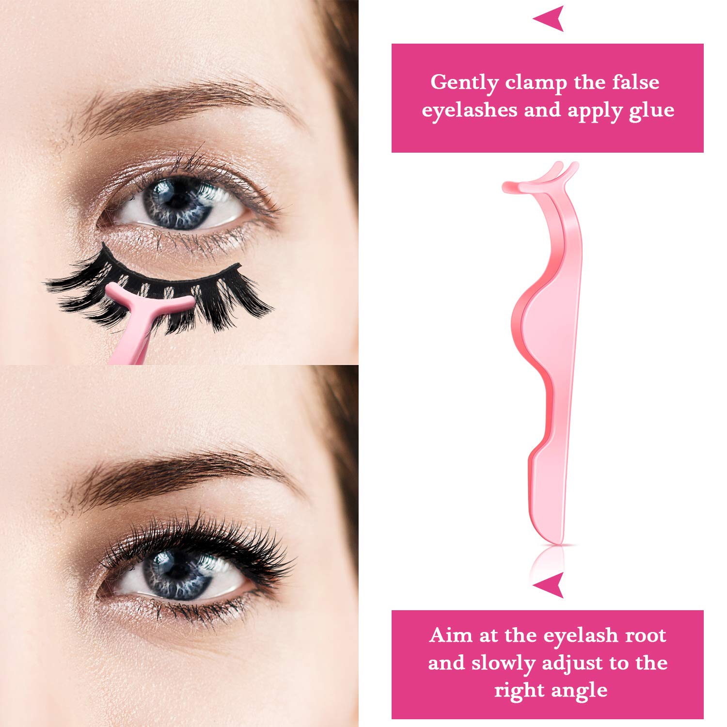 24 Pieces Plastic Eyelash Extension Tweezers False Eyelash Applicator Tool Eyelash Auxiliary Clip and 100 Pieces Eyelash Brush Mascara Wands Applicator for Eyelash Application (Pink)