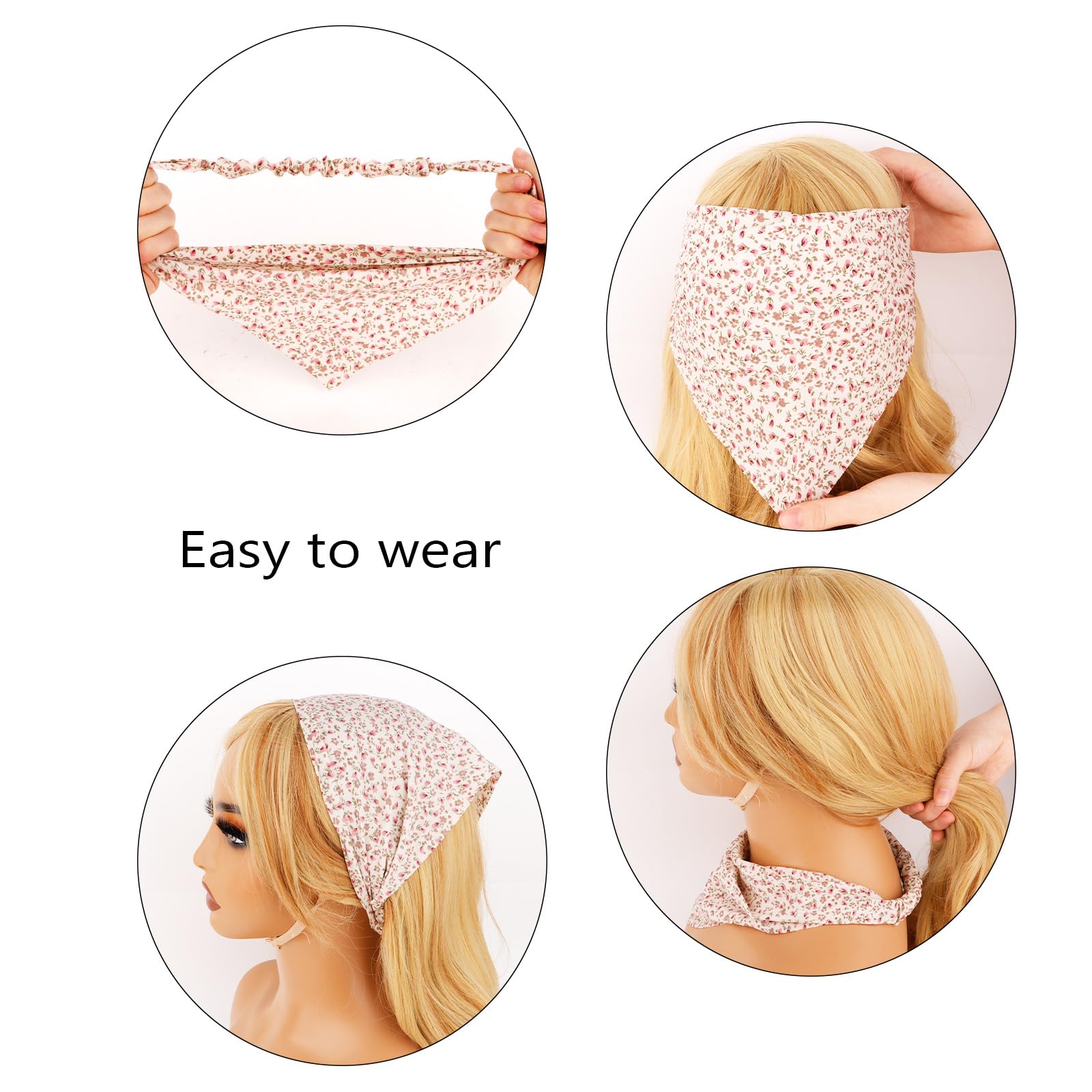 Diadema elástica floral para el cabello, 3 unidades, bandana, bohemia, para mujer, turbante de gasa con pinzas para el pelo, accesorio para el cabello para niñas