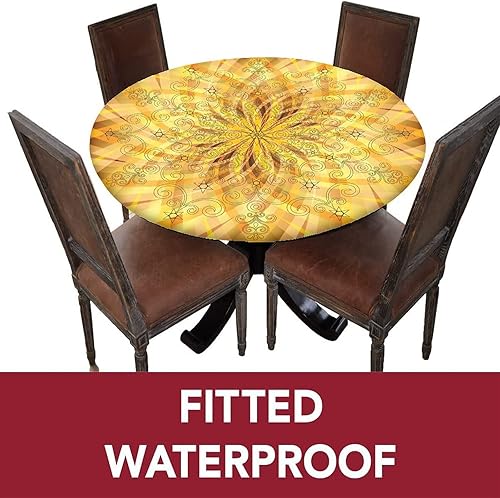 Miniatura 3 de XISUNYA Mantel redondo ajustable con borde elástico, bandas de colores vibrantes con estampado de rayos, se adapta a mesa redonda de 54 pulgadas de