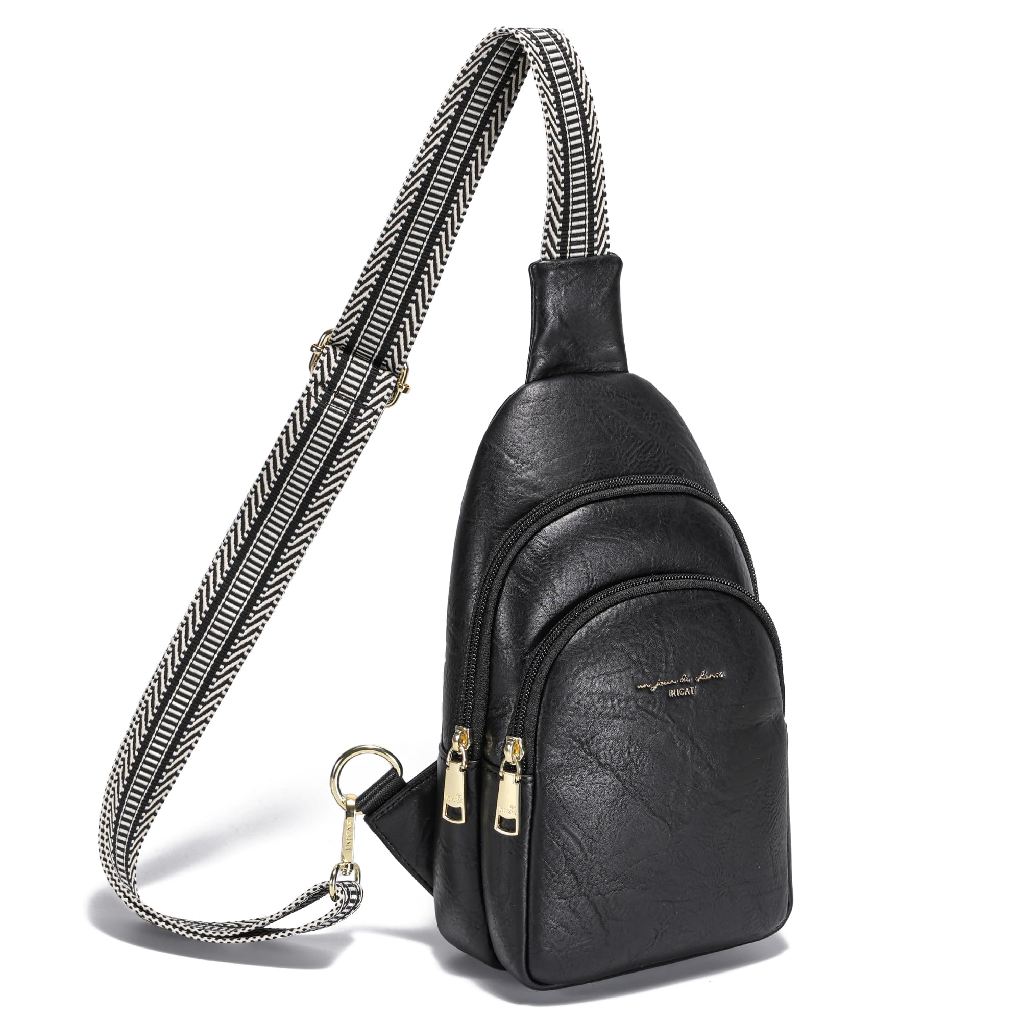 INICAT Crossbody Sling Bags Fanny Packs Purses Chest Bag for Women（Black Dark J)