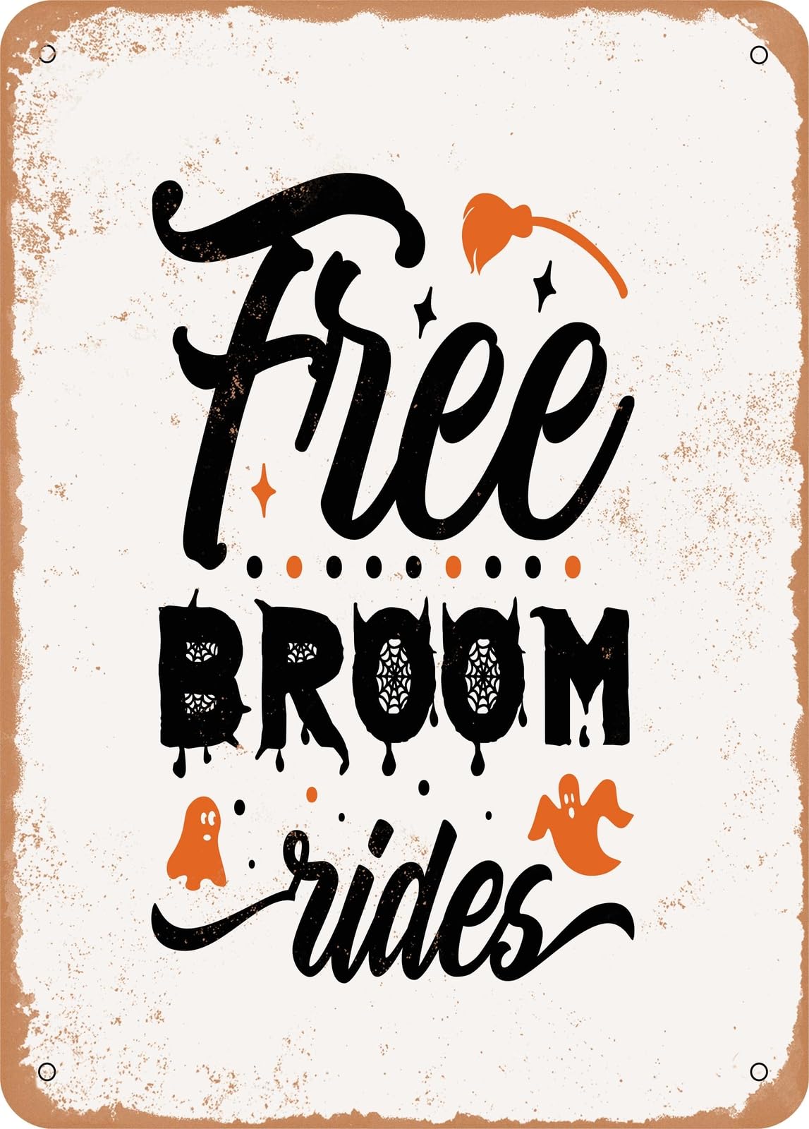 Miaomansenstore Metal Sign - Free Broom Rides - 4 - Vintage Rusty Look Home Decor
