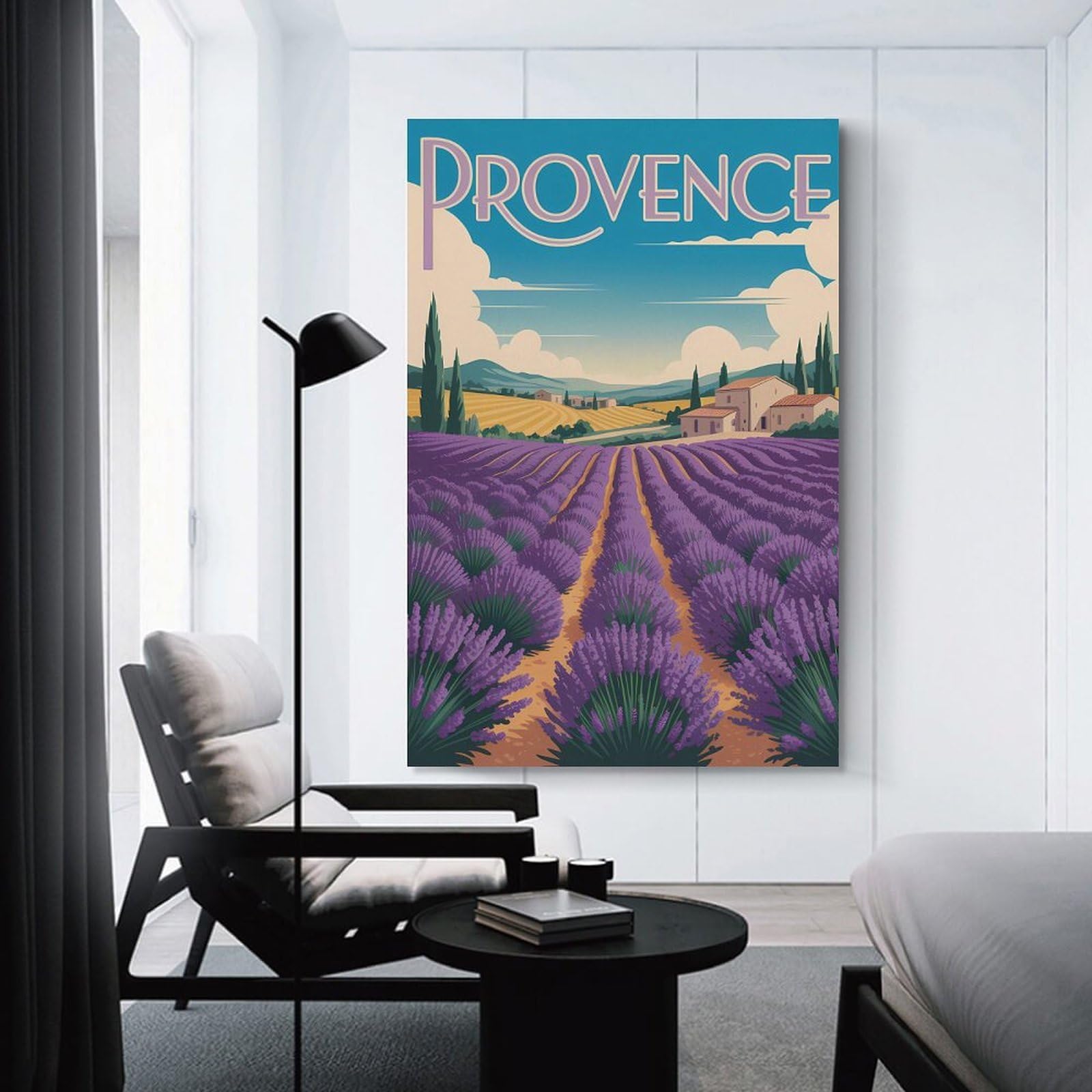 Junmoney Provence Lavender Field Travel Home Decor Wall Art, 24x36inch(60x90cm), for Apartment Walls, Studios Or Work Areas, Wall Decor with Flexible Room Appeal