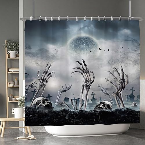 Miniatura 25 de Baocicco Juego de cortinas de ducha de fantasmas de Halloween, encantadores fantasmas de dibujos animados, divertidos trucos o tratos, cortinas de