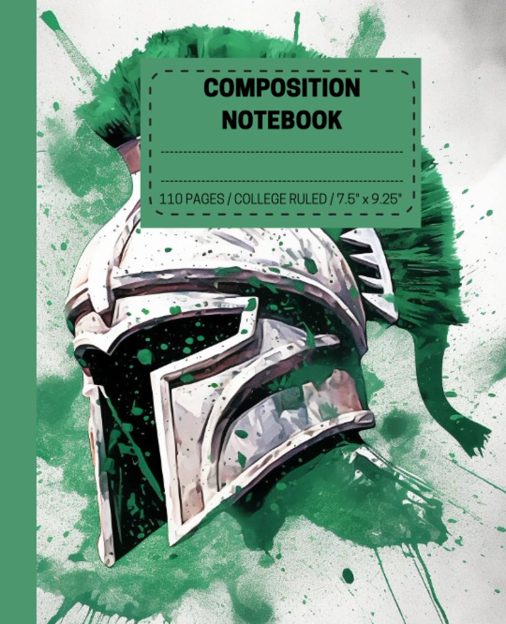 Trojan Head Mascot Composition Notebook: Green and White Journal Notebook for Students and Teachers | College Ruled, 110 Pages, 7.5 x 9.25 "